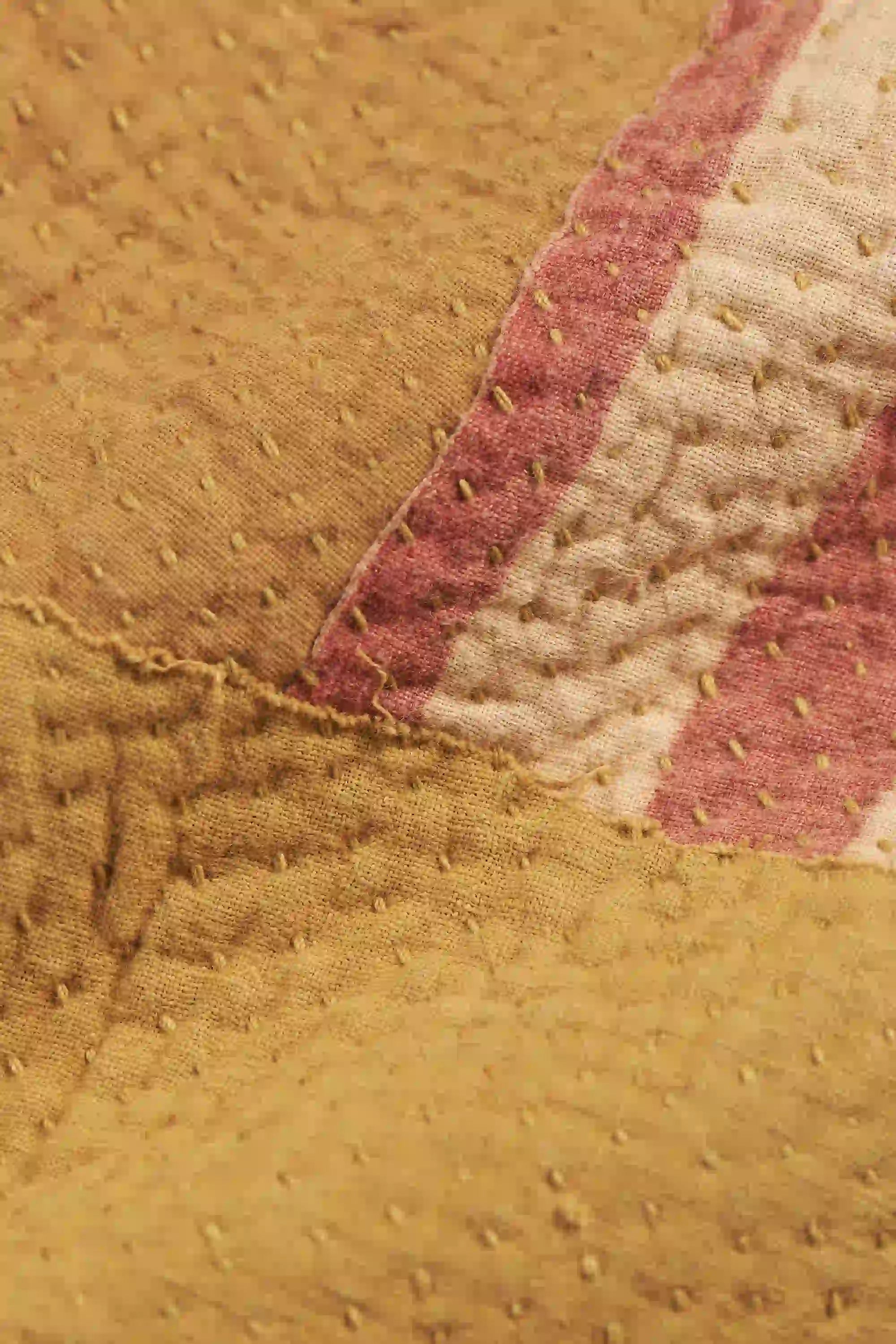 Close-up of a fabric with kantha work