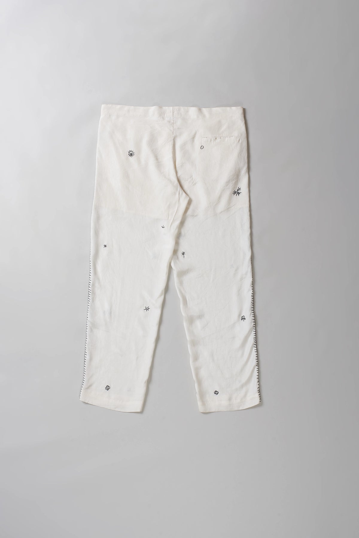 Ecru Embroidered Silk Pant