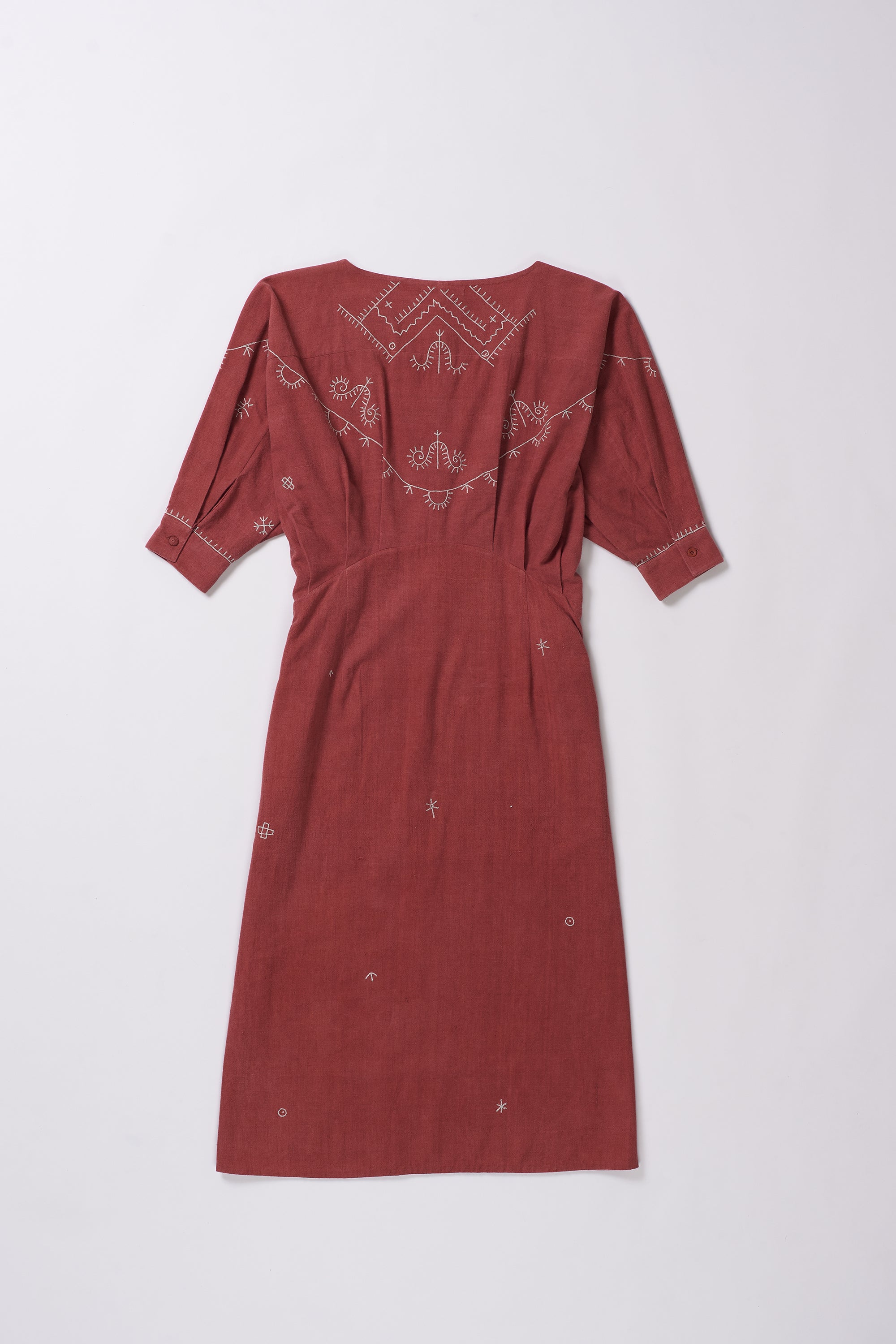 COTTON HAND EMBROIDERED DRESS IN CRIMSON PINK