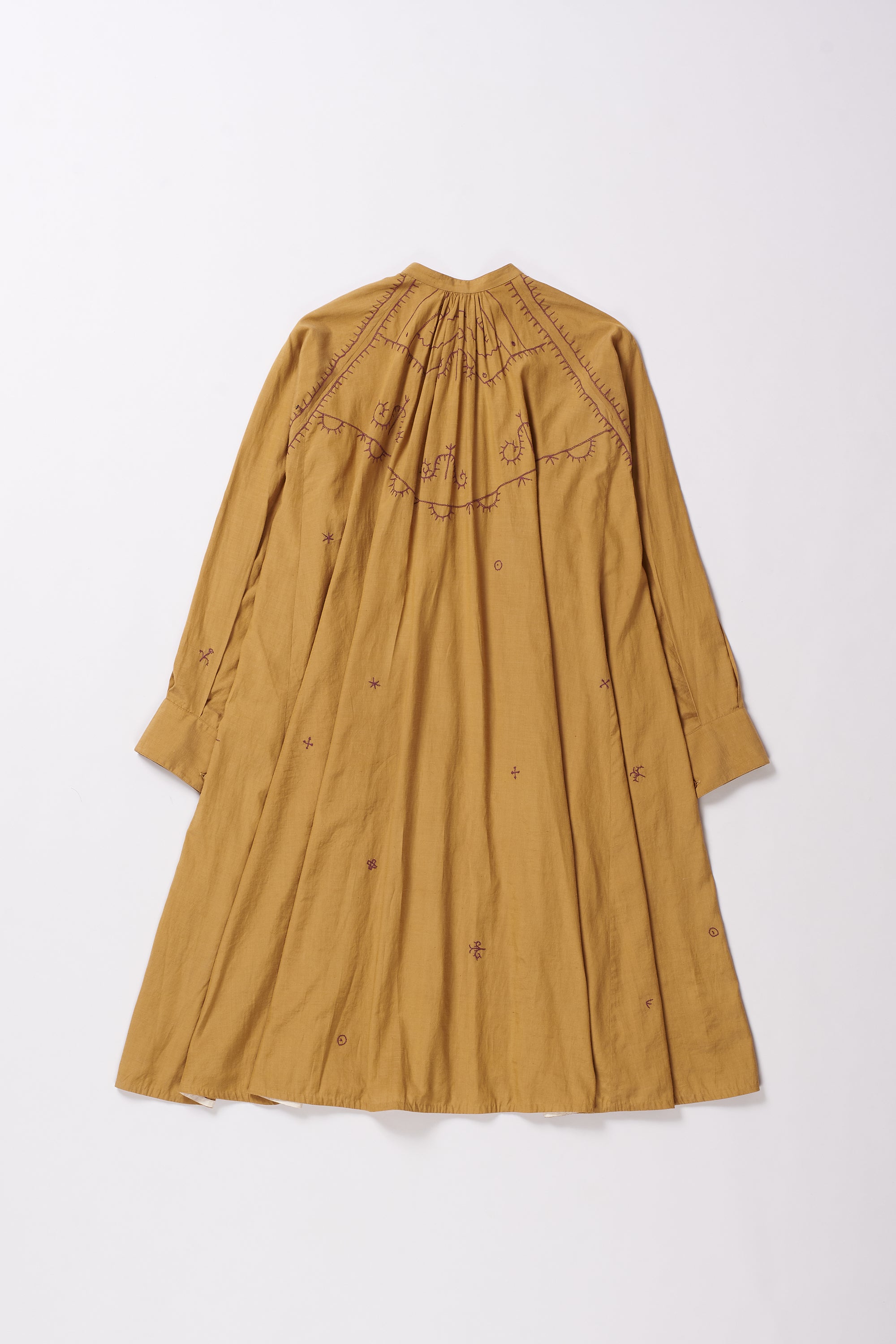 MUSTARD YELLOW EMBROIDERED COTTON SILK DRESS