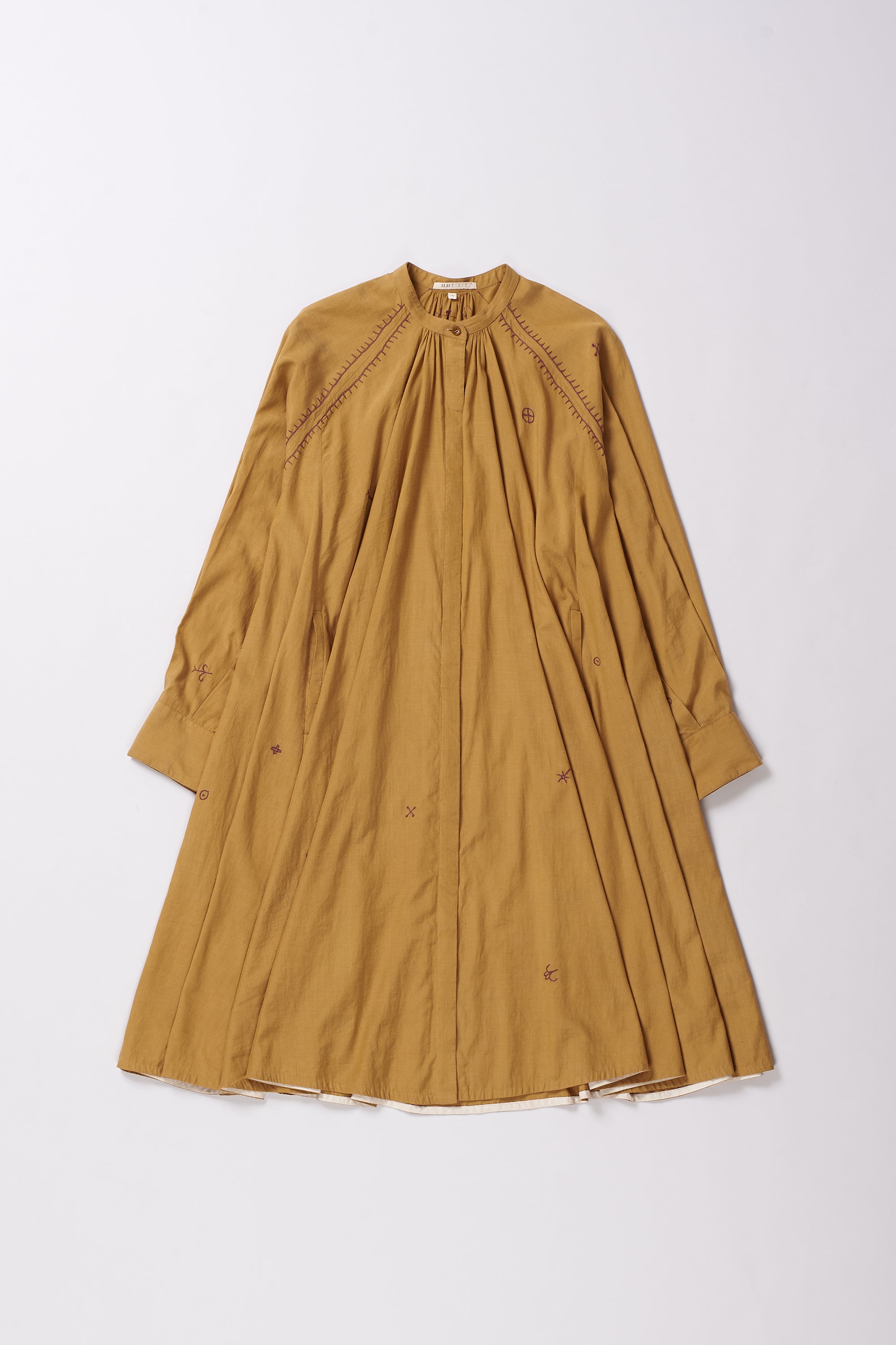 MUSTARD YELLOW EMBROIDERED COTTON SILK DRESS