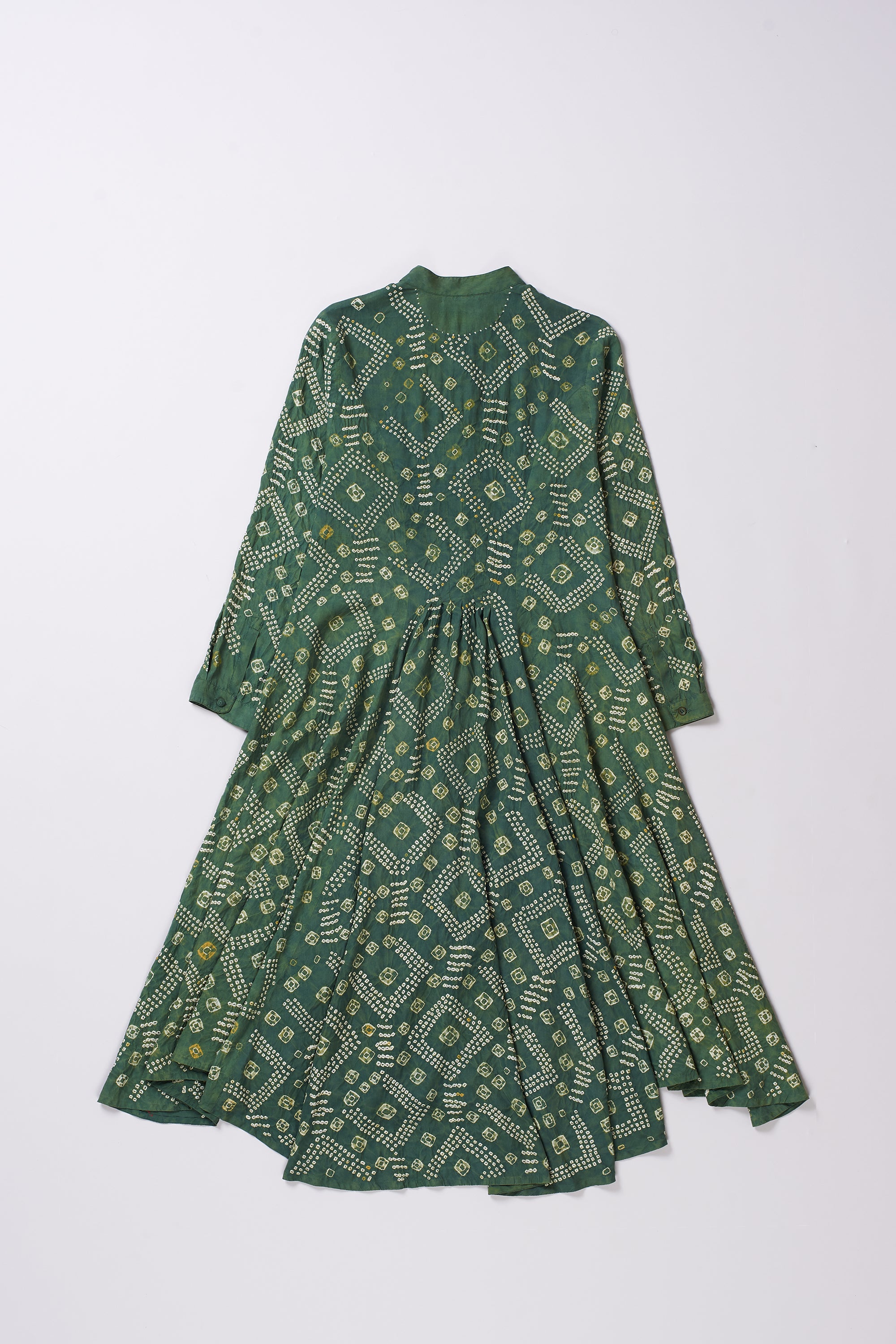 HAND EMBROIDERED SILK DRESS IN BOTTLE GREEN
