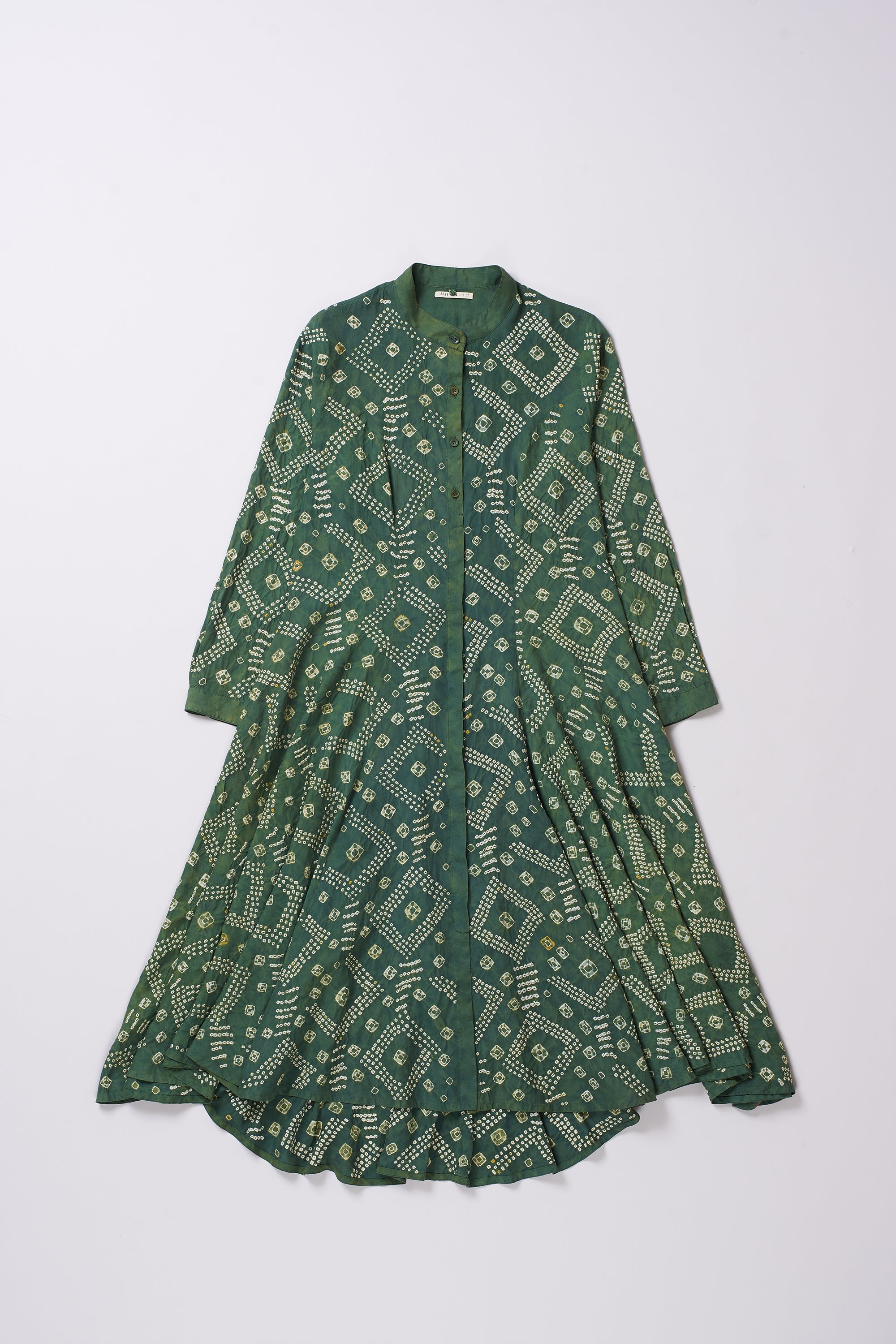 HAND EMBROIDERED SILK DRESS IN BOTTLE GREEN