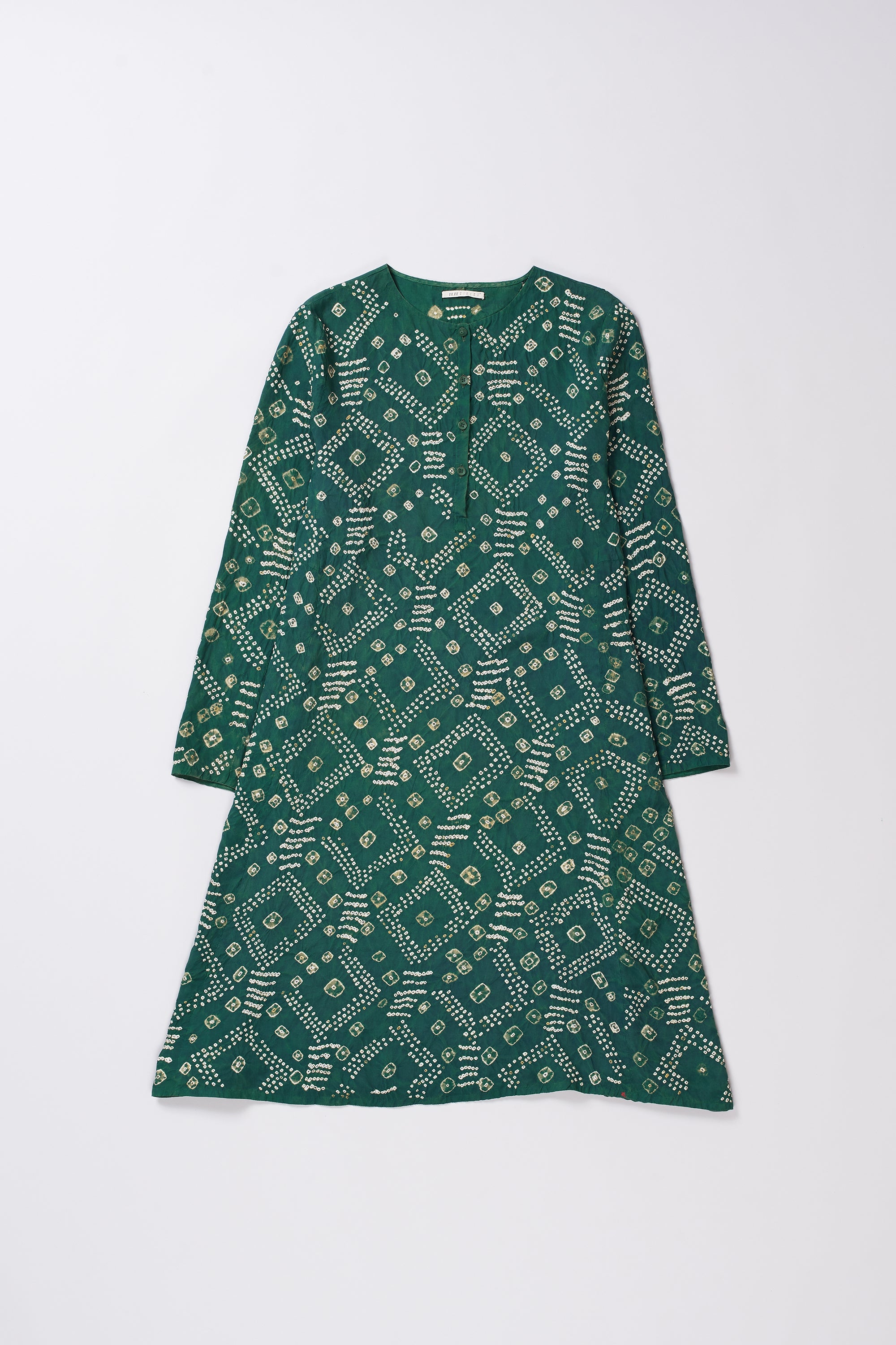 BOTTLE GREEN HAND EMBROIDERED SILK DRESS