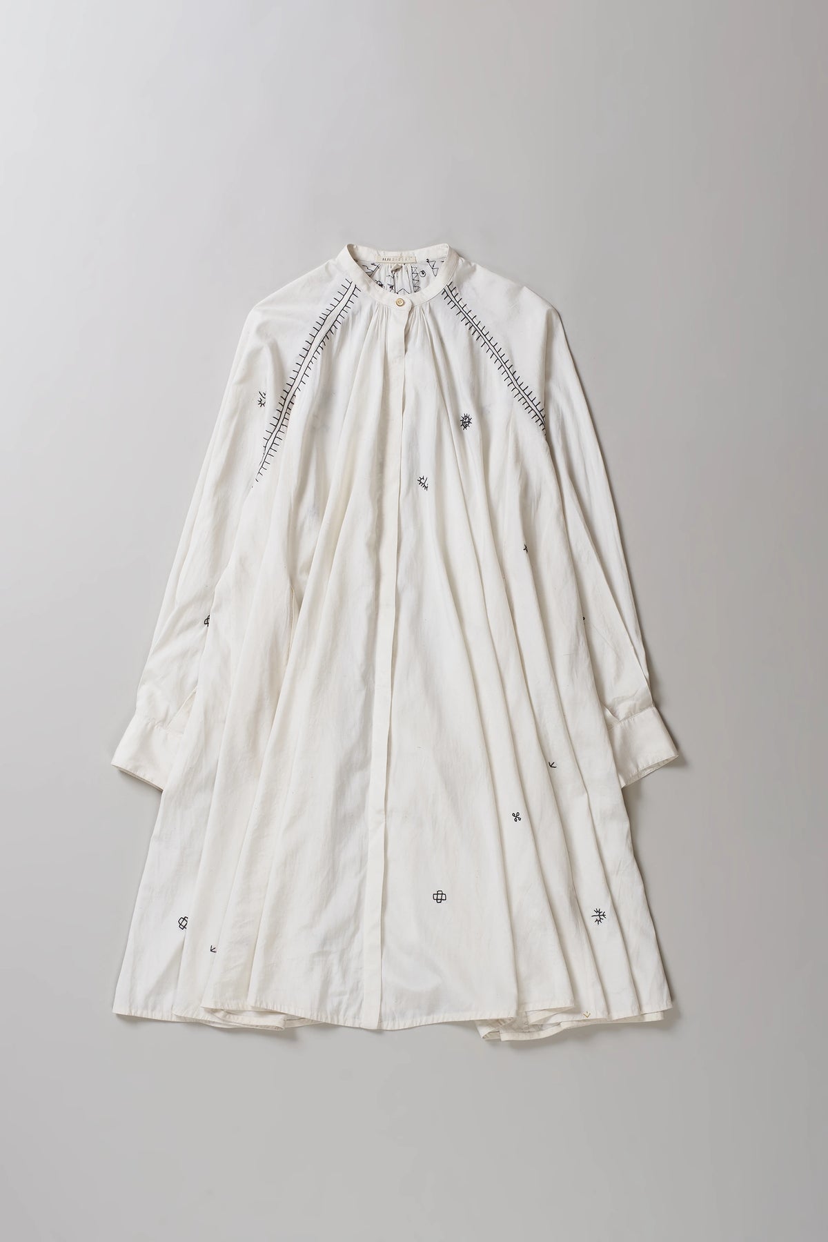 Hand Embroidered Dress Ecru Cotton Silk Blend