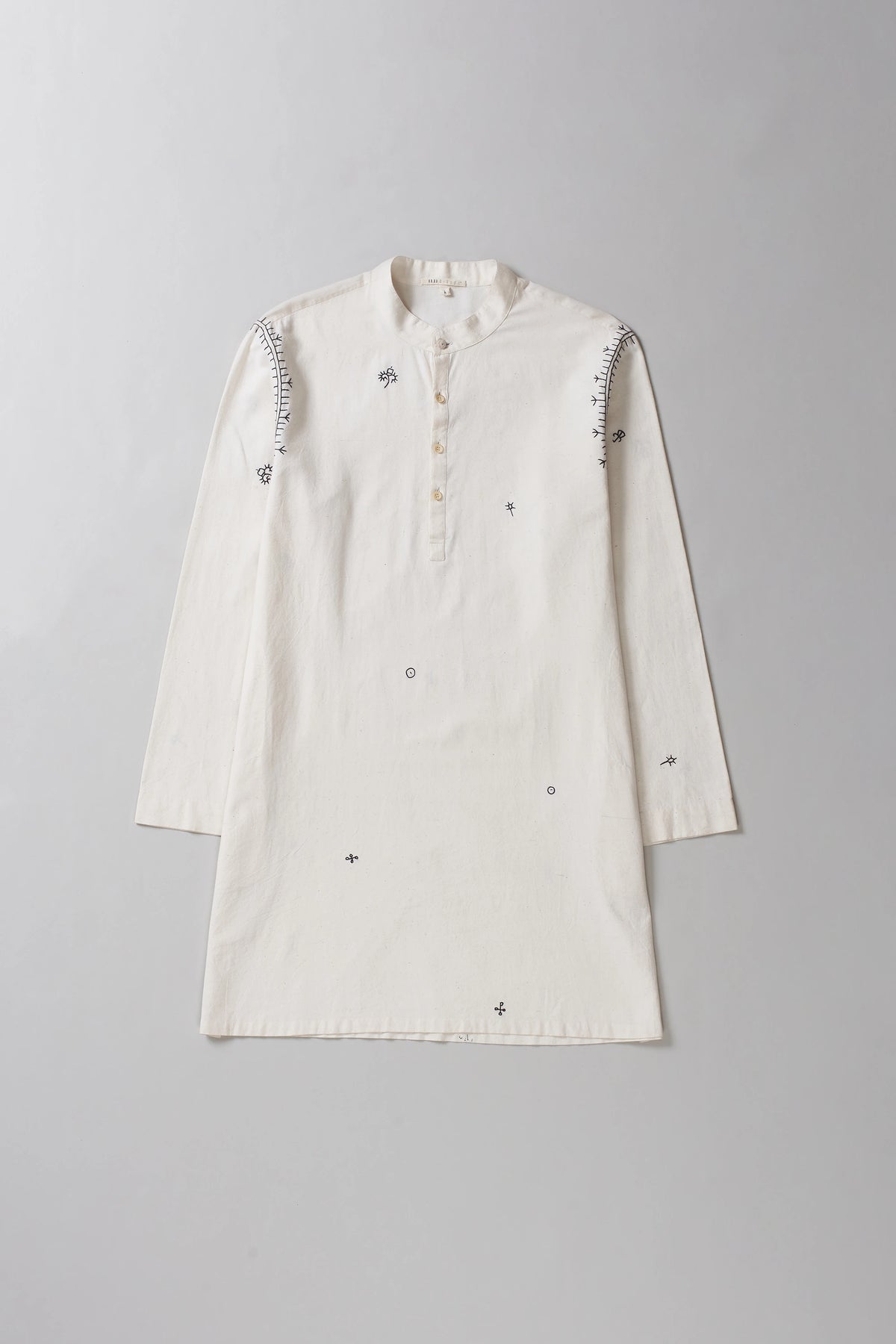 Ecru Cotton Kurta With Hand Embroidery