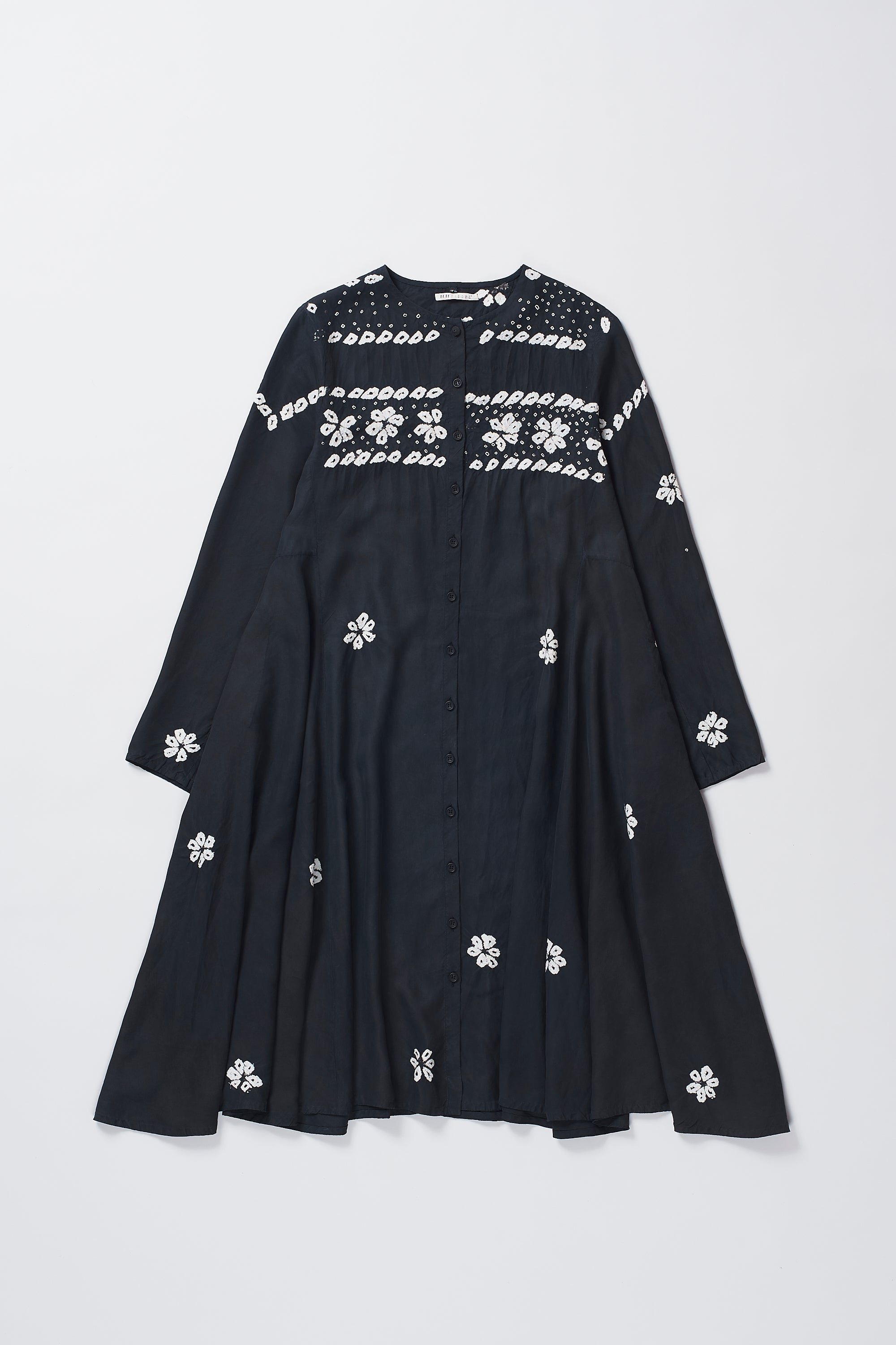 SILK BLEND BLACK SHIBORI DRESS