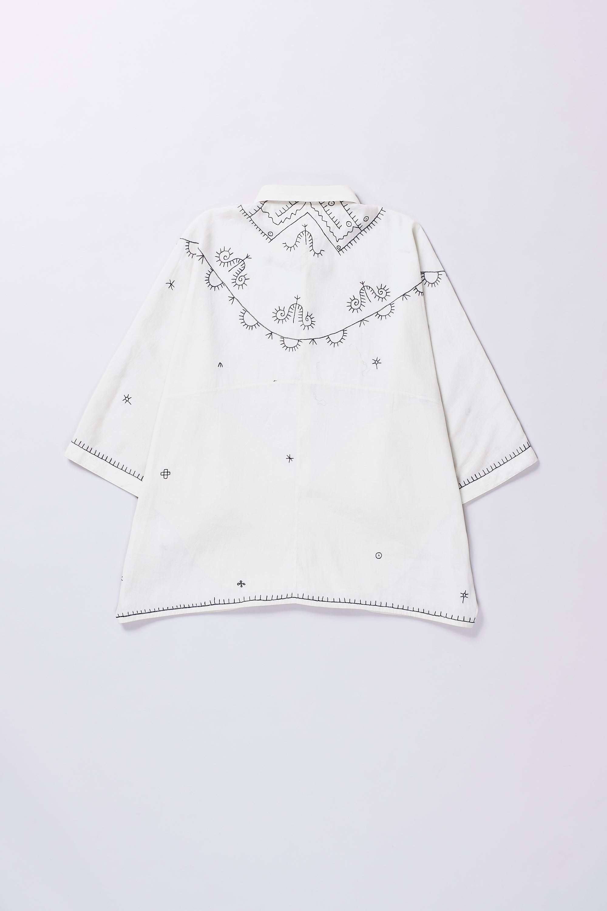 ECRU COTTON SILK SHIRT WITH EMBROIDERED