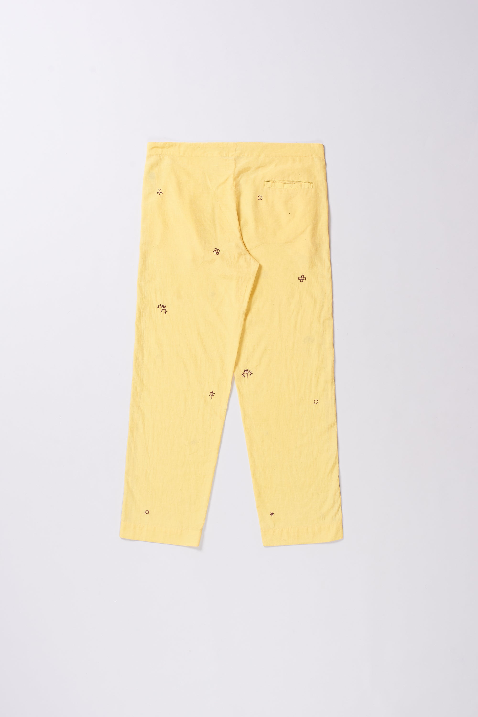 LEMON YELLOW EMBROIDERED COTTON SILK PANTS