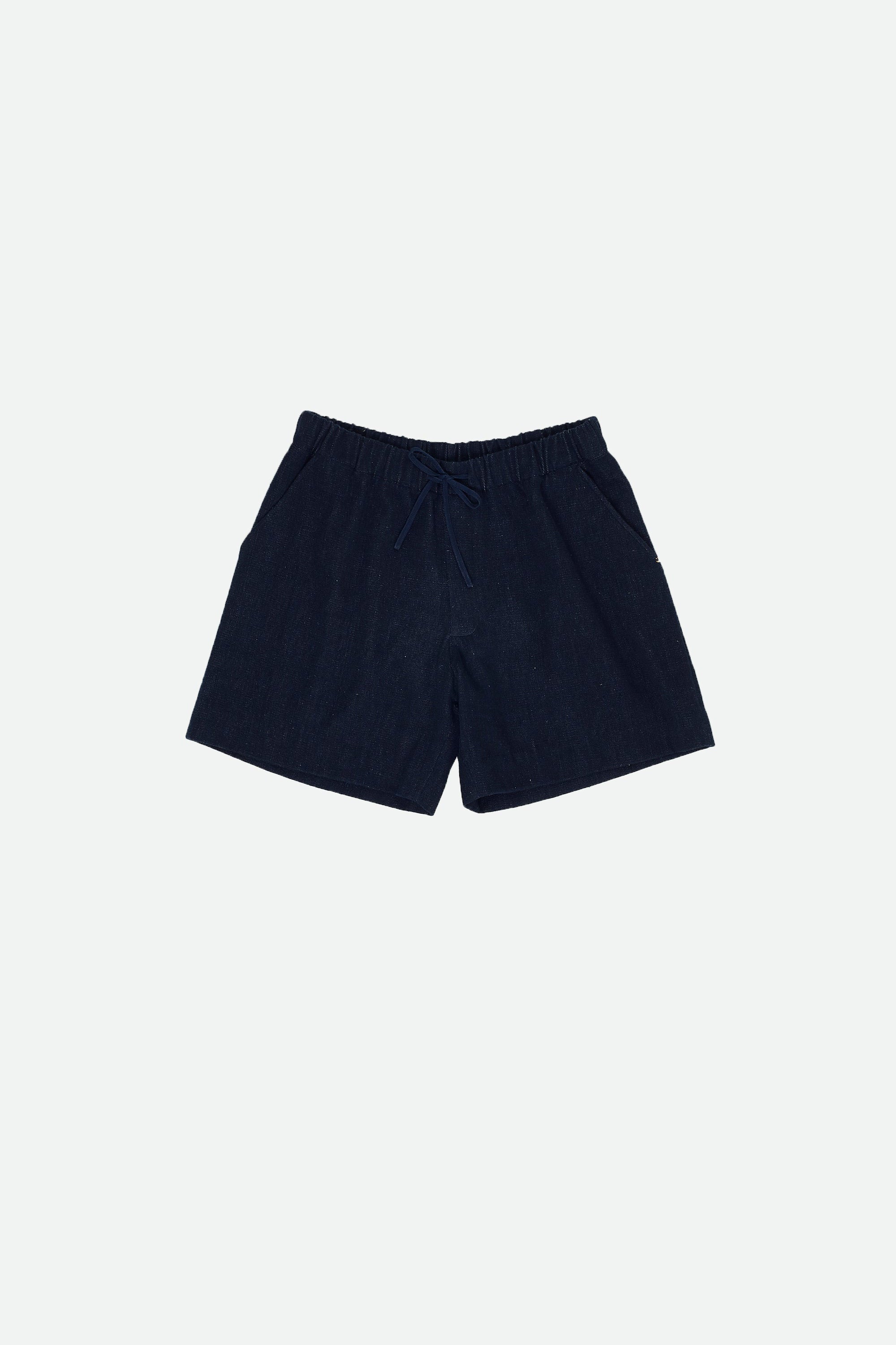 NATURAL INDIGO COTTON DRAWSTRING UNISEX SHORTS