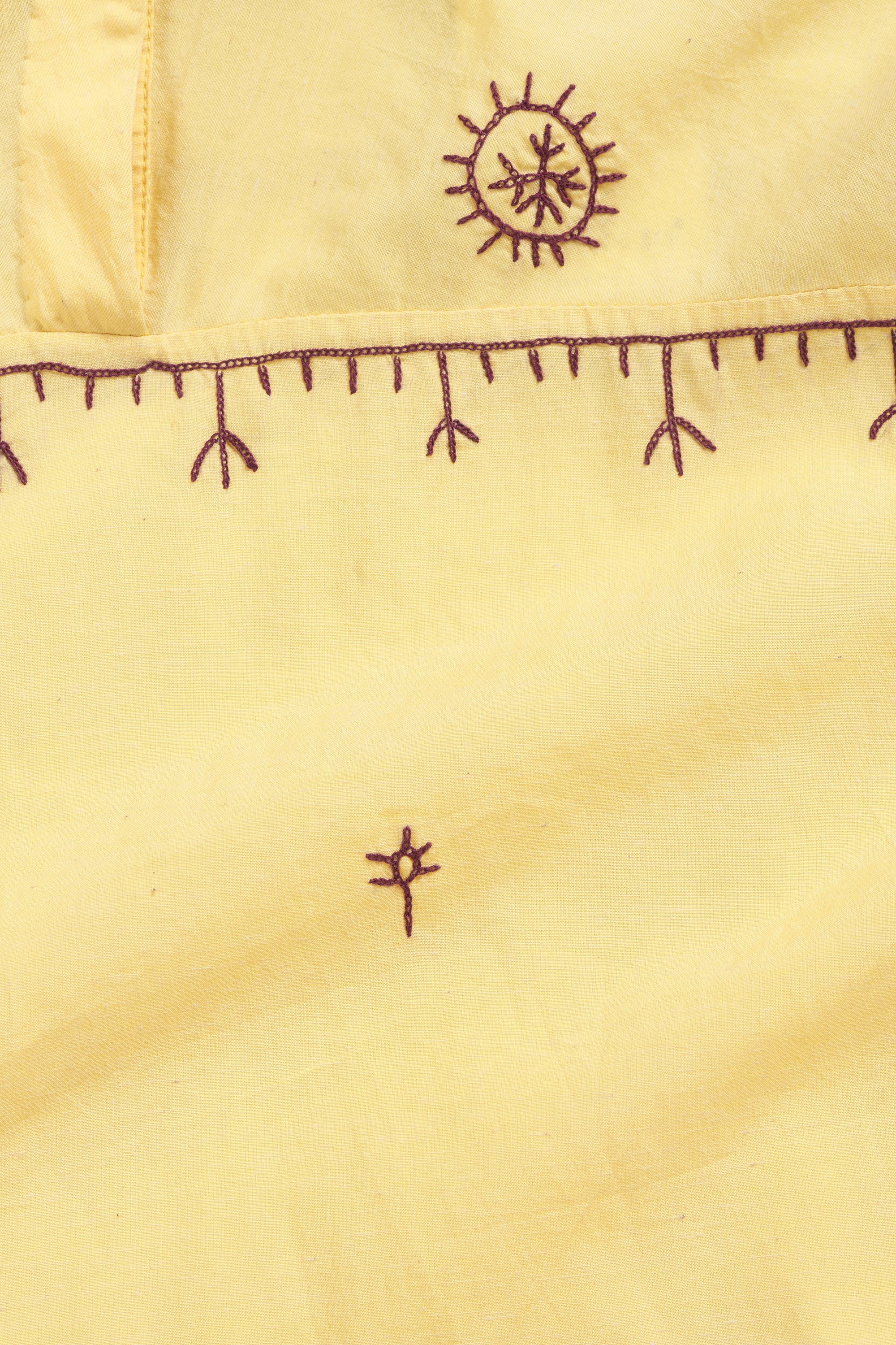 LEMON YELLOW EMBROIDERED COTTON SILK DRESS
