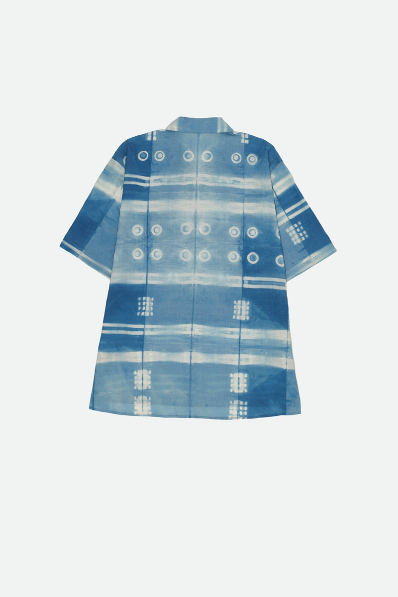 LIGHT INDIGO CLAMP DYE COTTON SHIRT