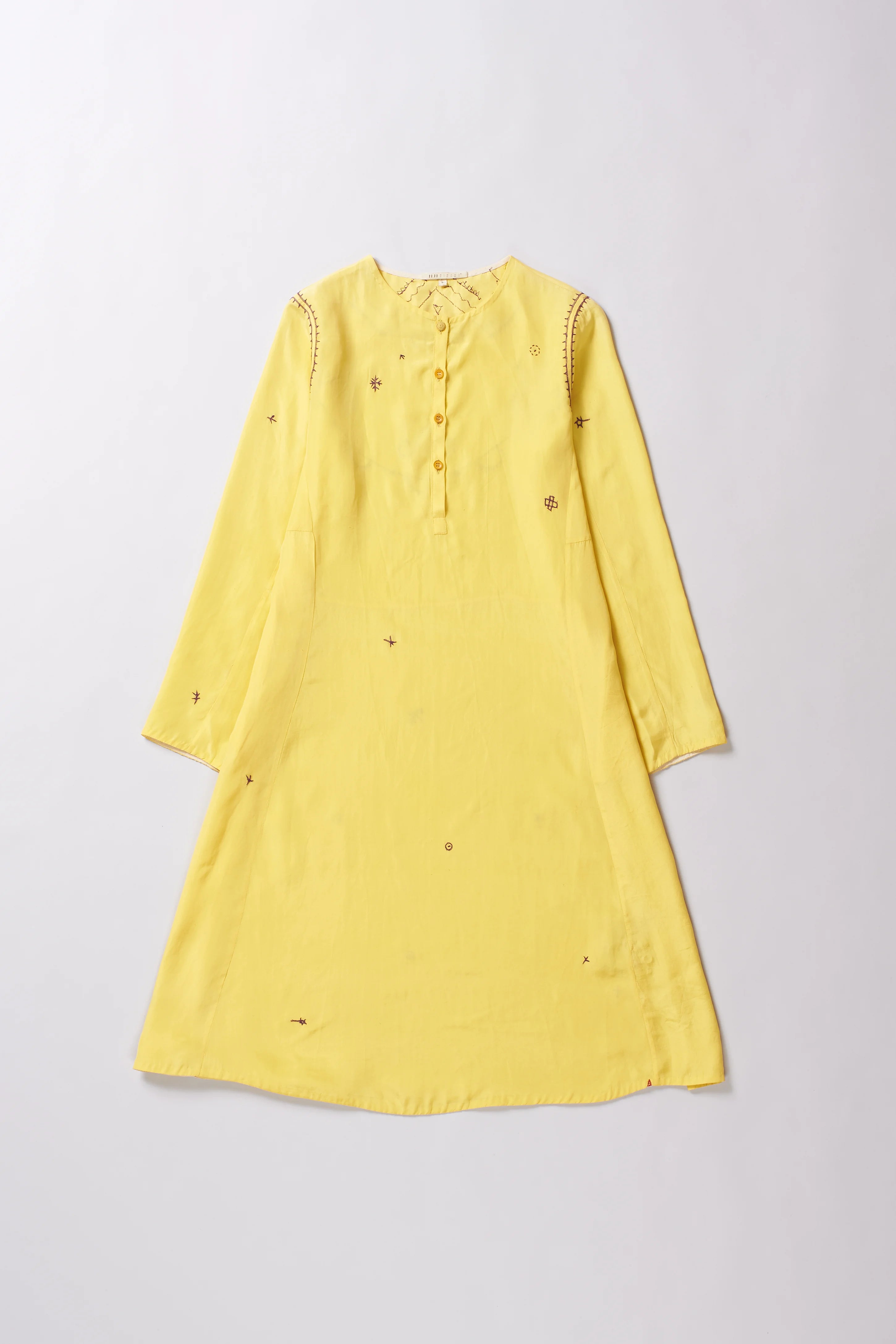 Lemon Yellow Hand Embroidered Silk Dress