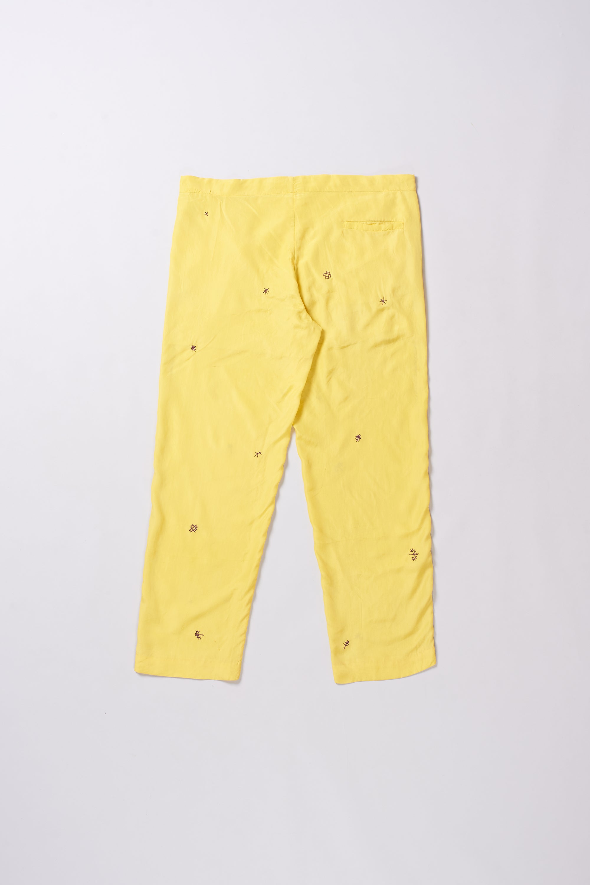 LEMON YELLOW EMBROIDERED SILK PANTS