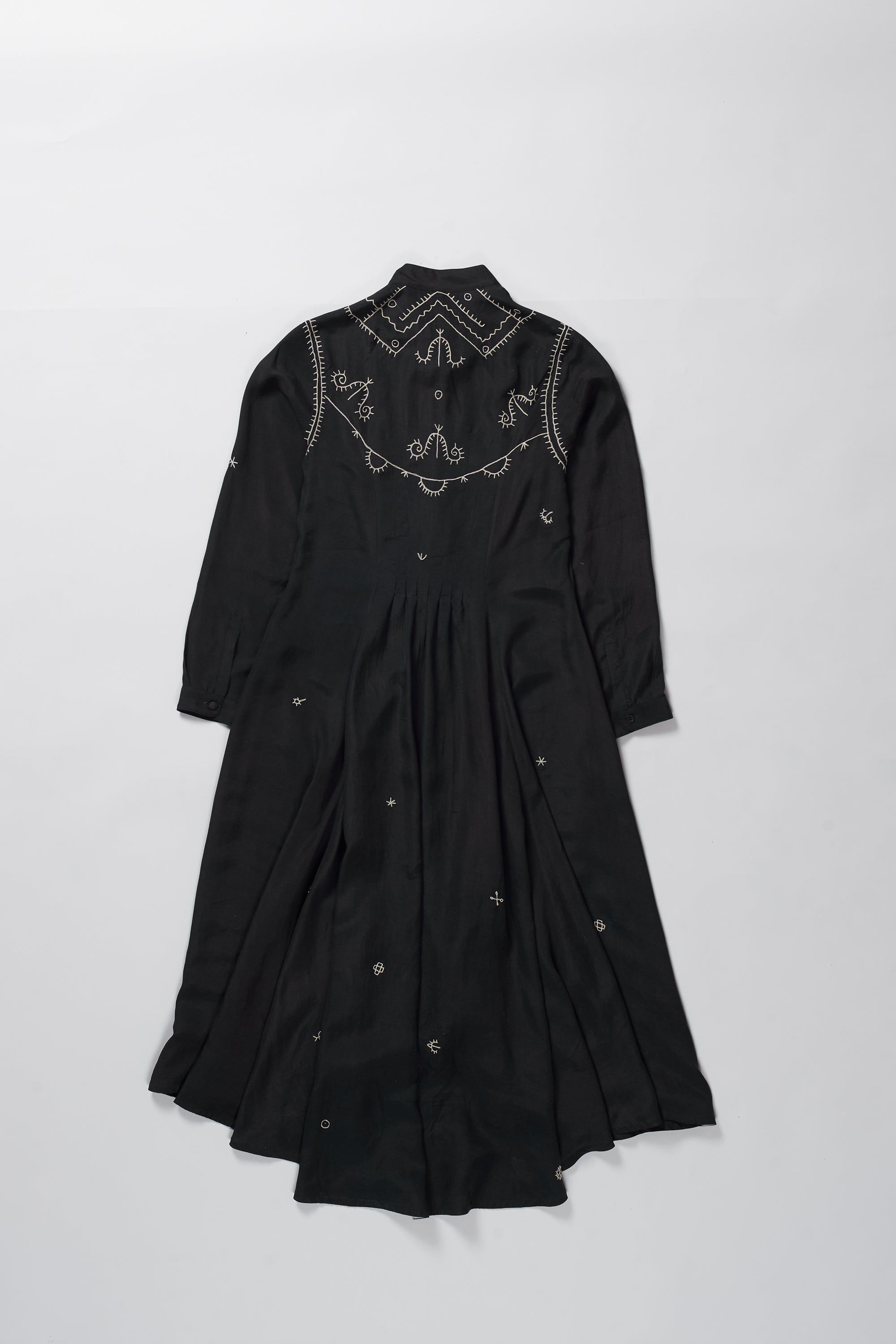 HAND EMBROIDERED SILK DRESS IN BLACK