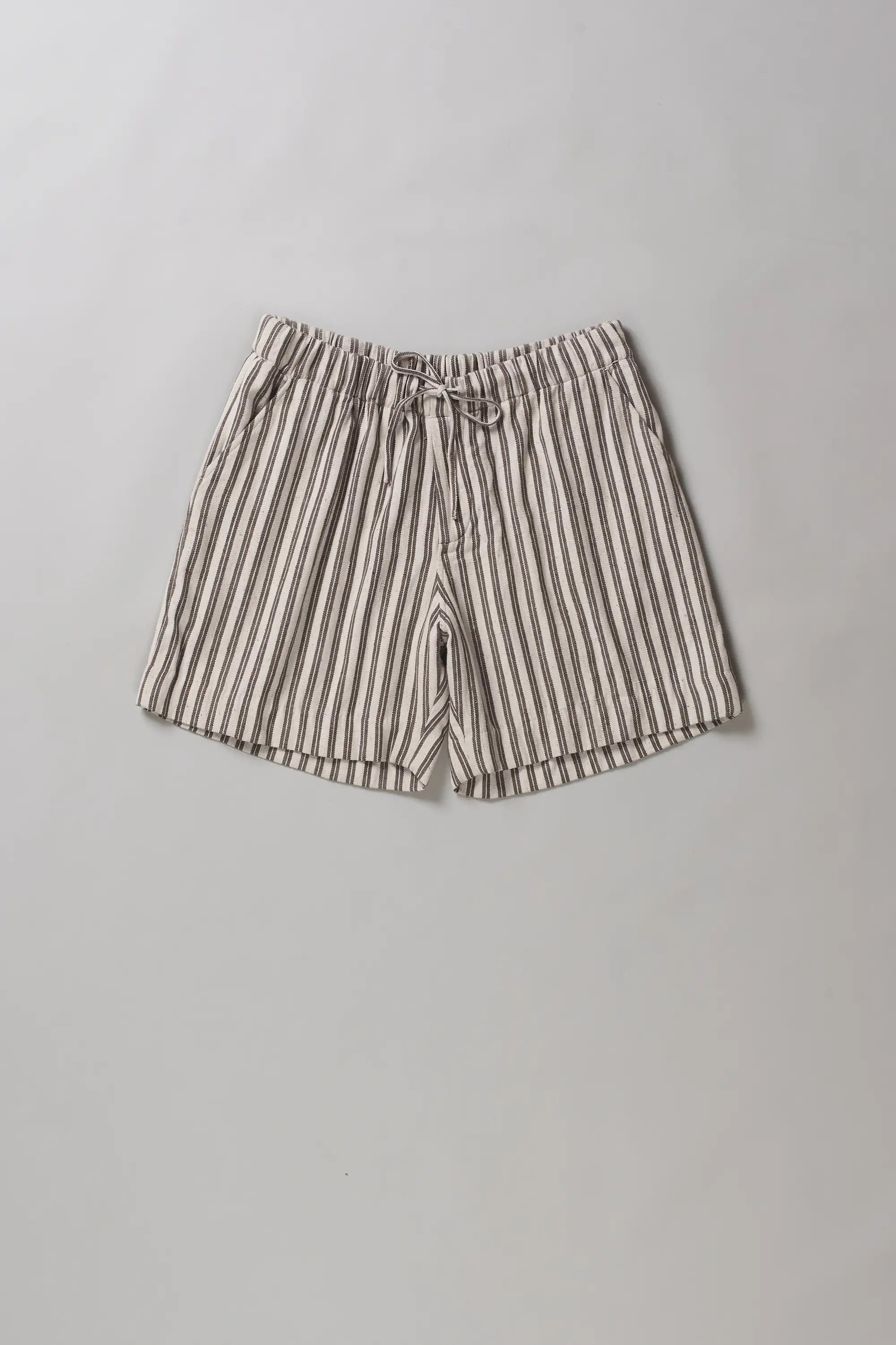 Front image of charcoal yarn dyed cotton shorts