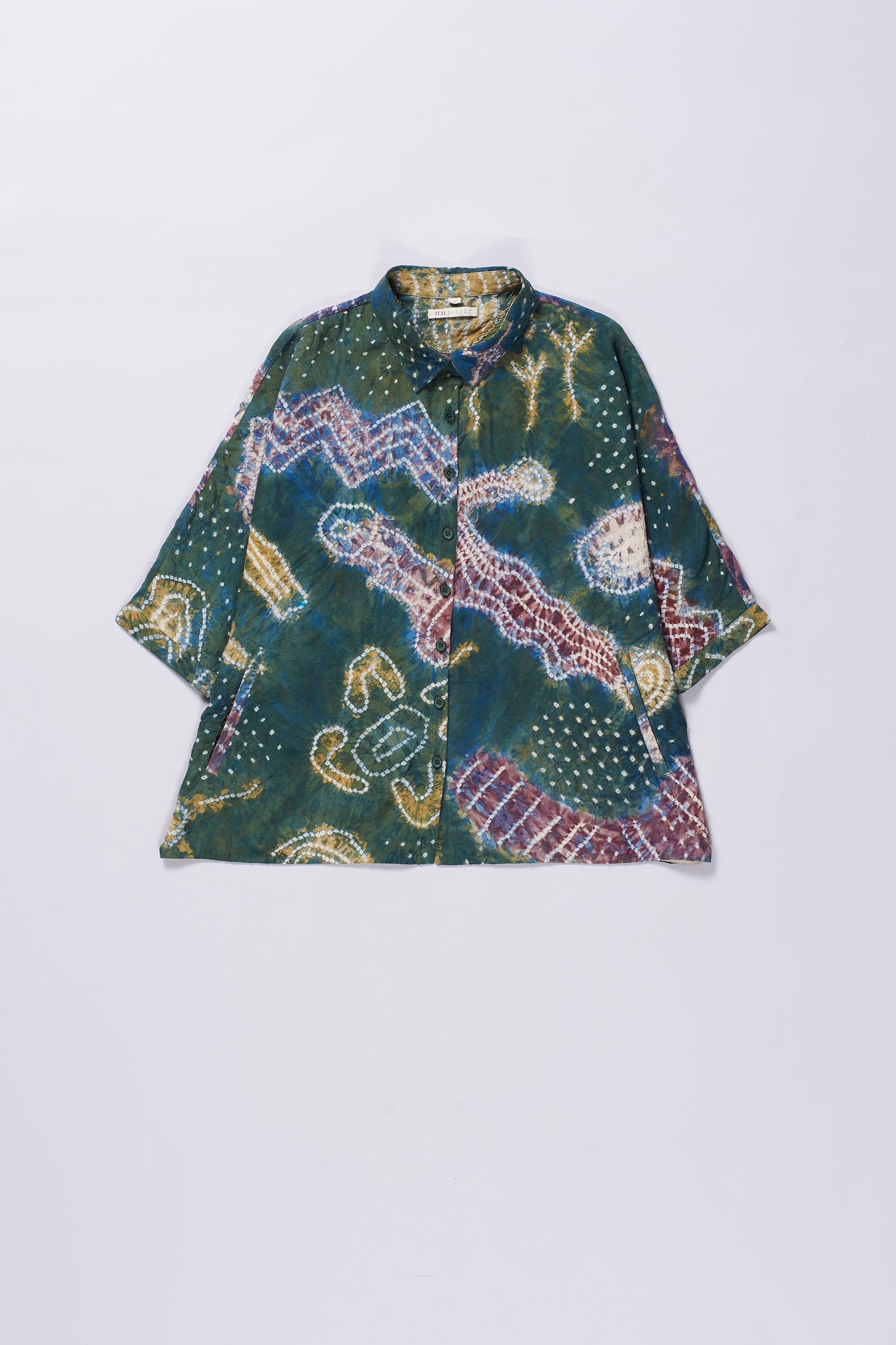 HANDPAINTED SILK SHIRT CRAFTED WITH BANDHANI