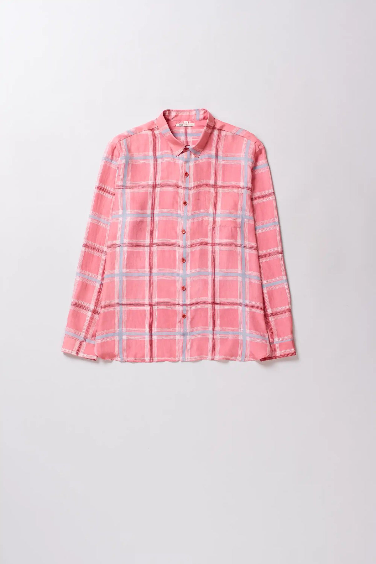 Checked Silk Shirt in Chalk Pink