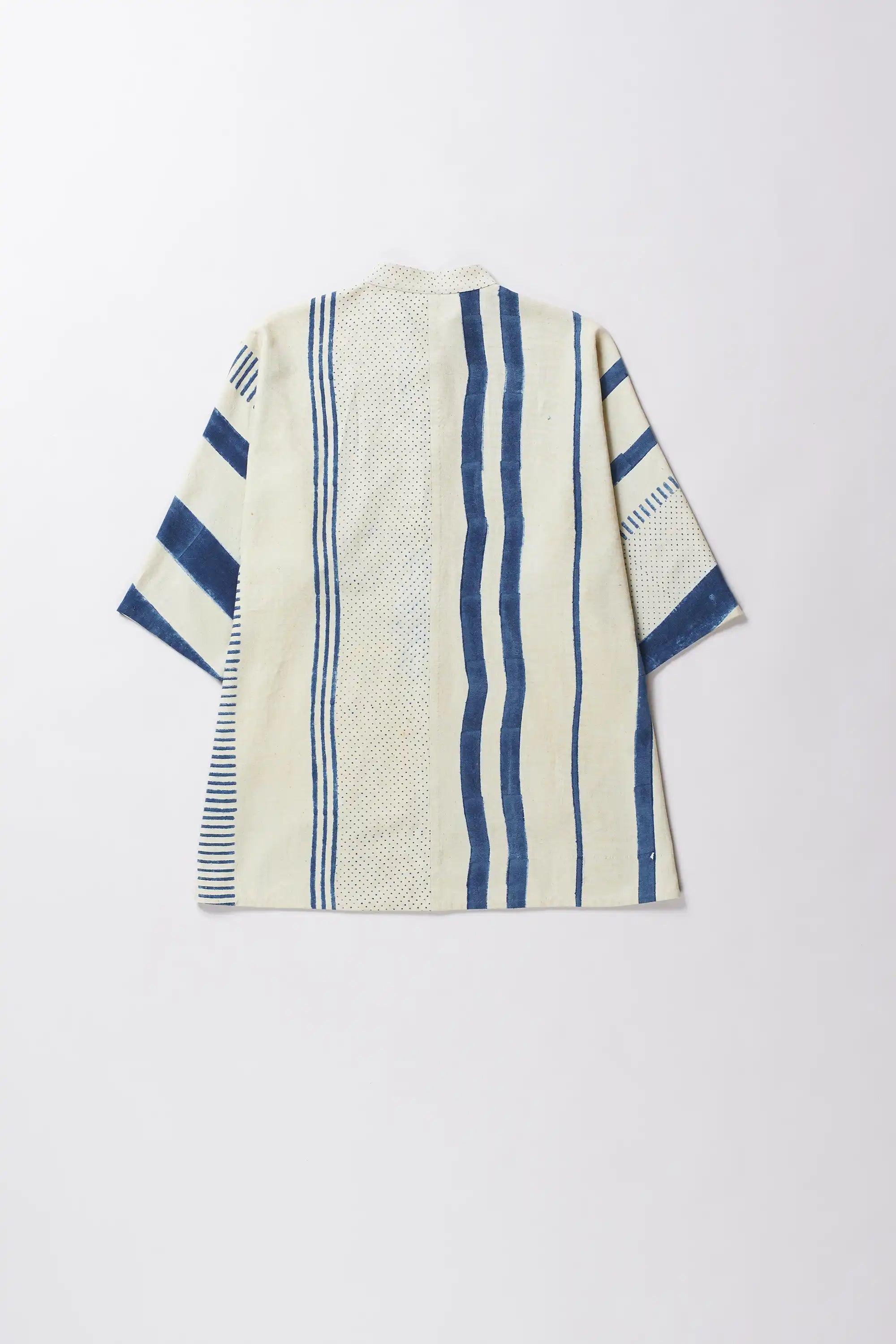 Block Printed Kimono Half Sleeve Shirt in ecru