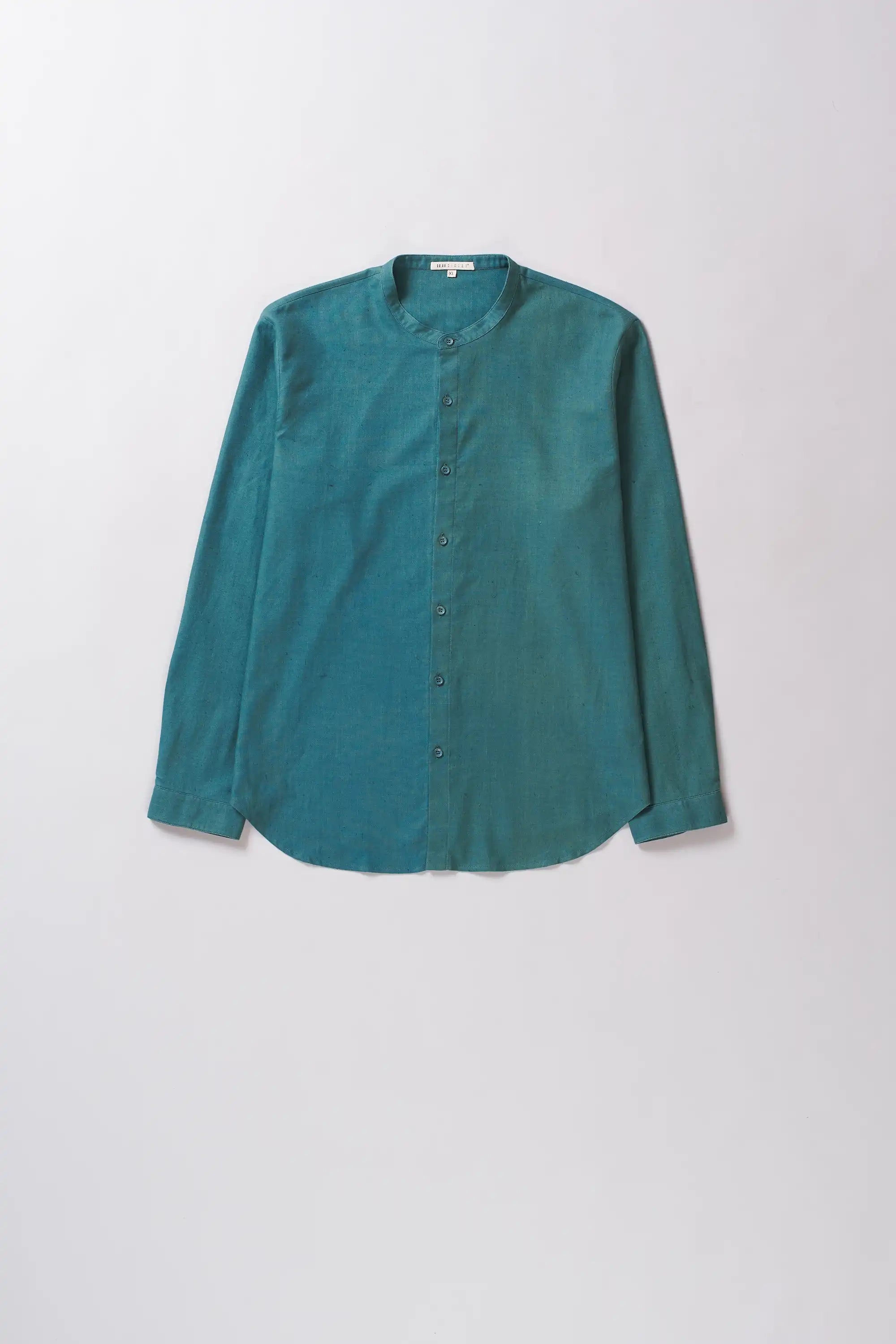 Band Collar Leaf Green Shirt
