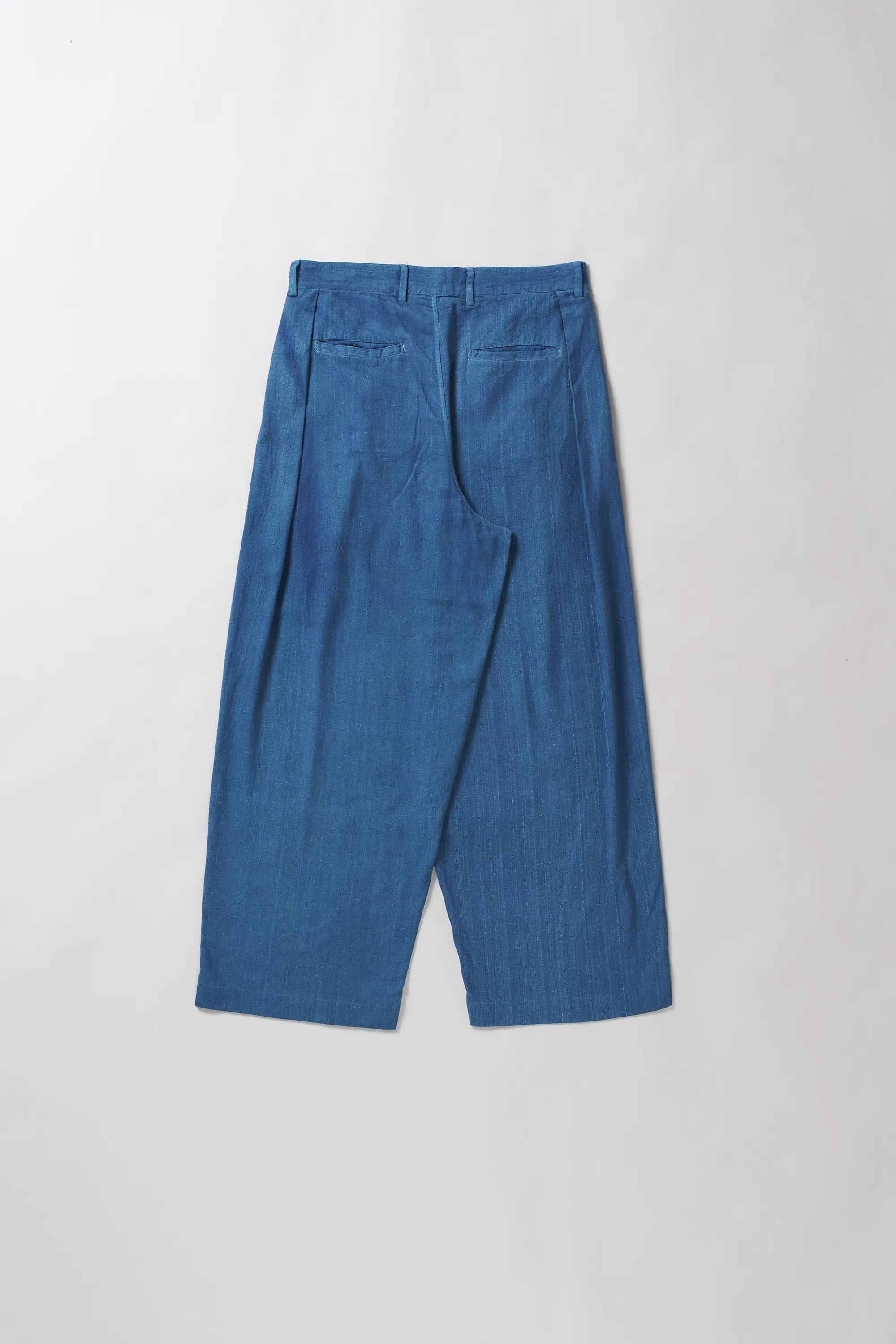Medium Indigo Pleated Cotton Trousers