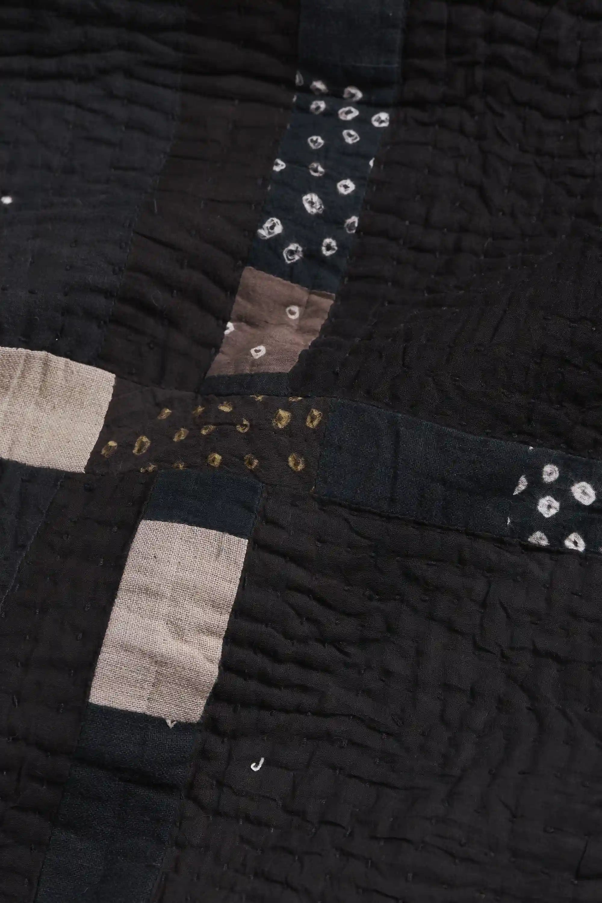 Fabric close-up with patchwork and kantha work