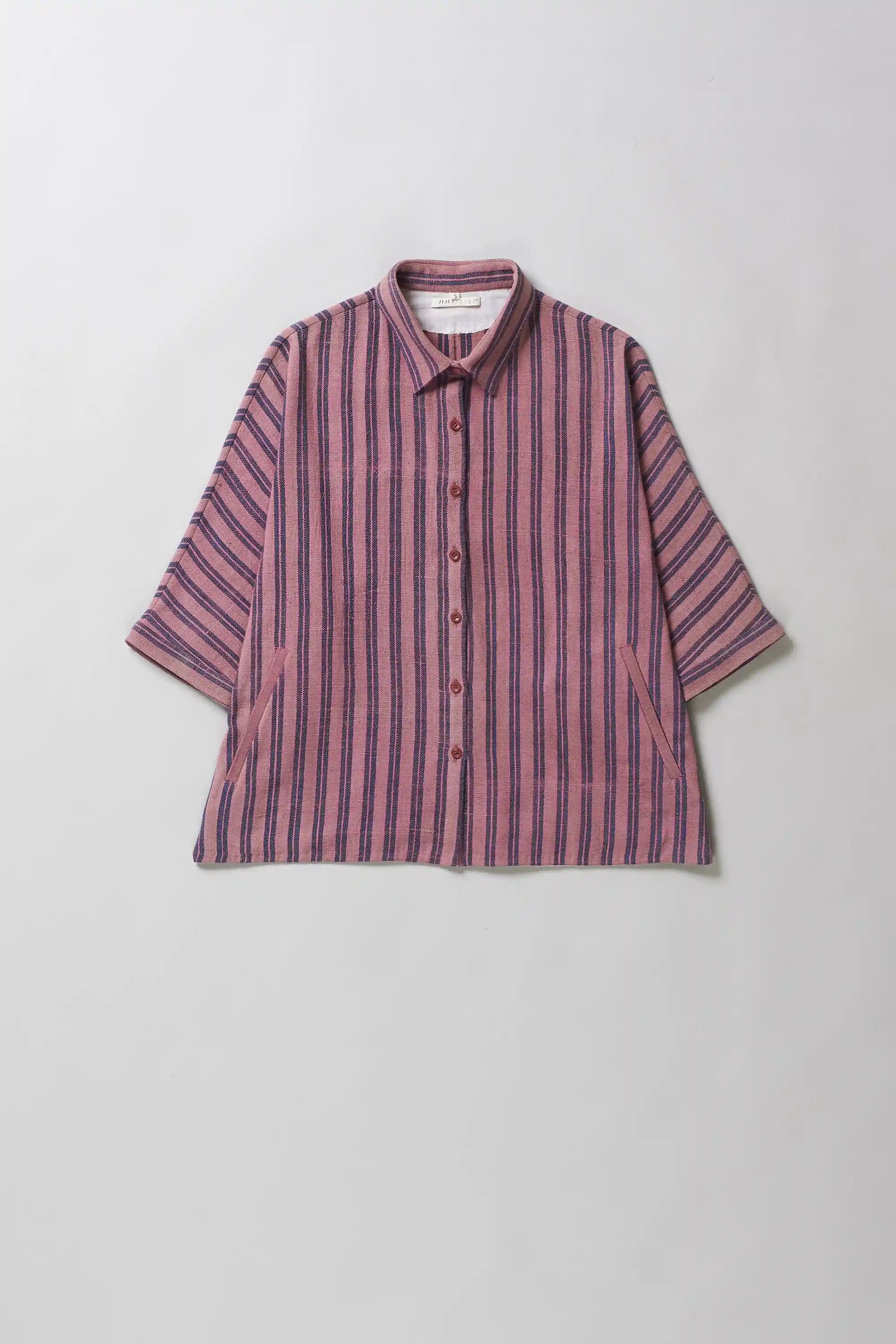 Loose Fit Collared Shirt With Stripes