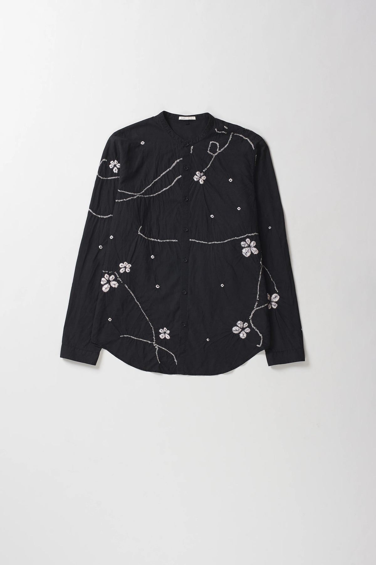 Band Collar Bandhani Shirt in Black