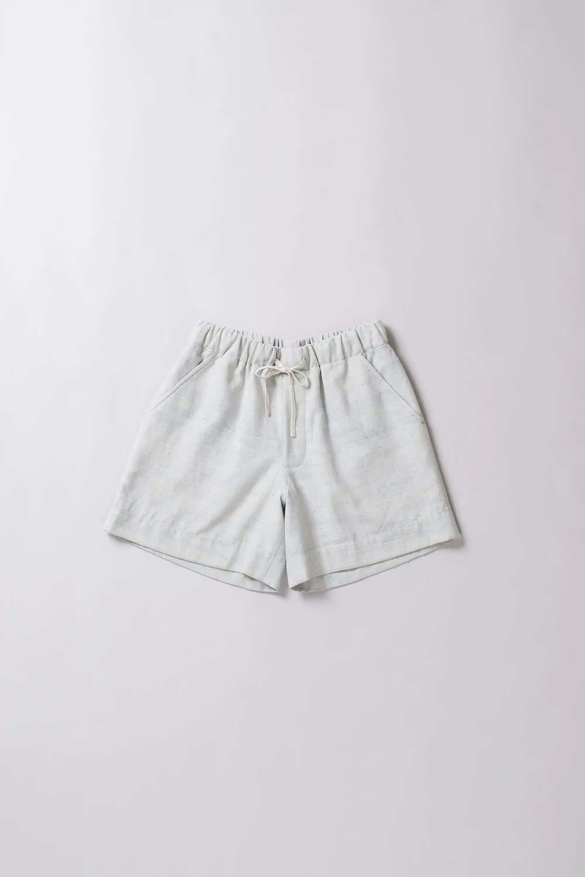 Front image of a cotton shorts in sky indigo