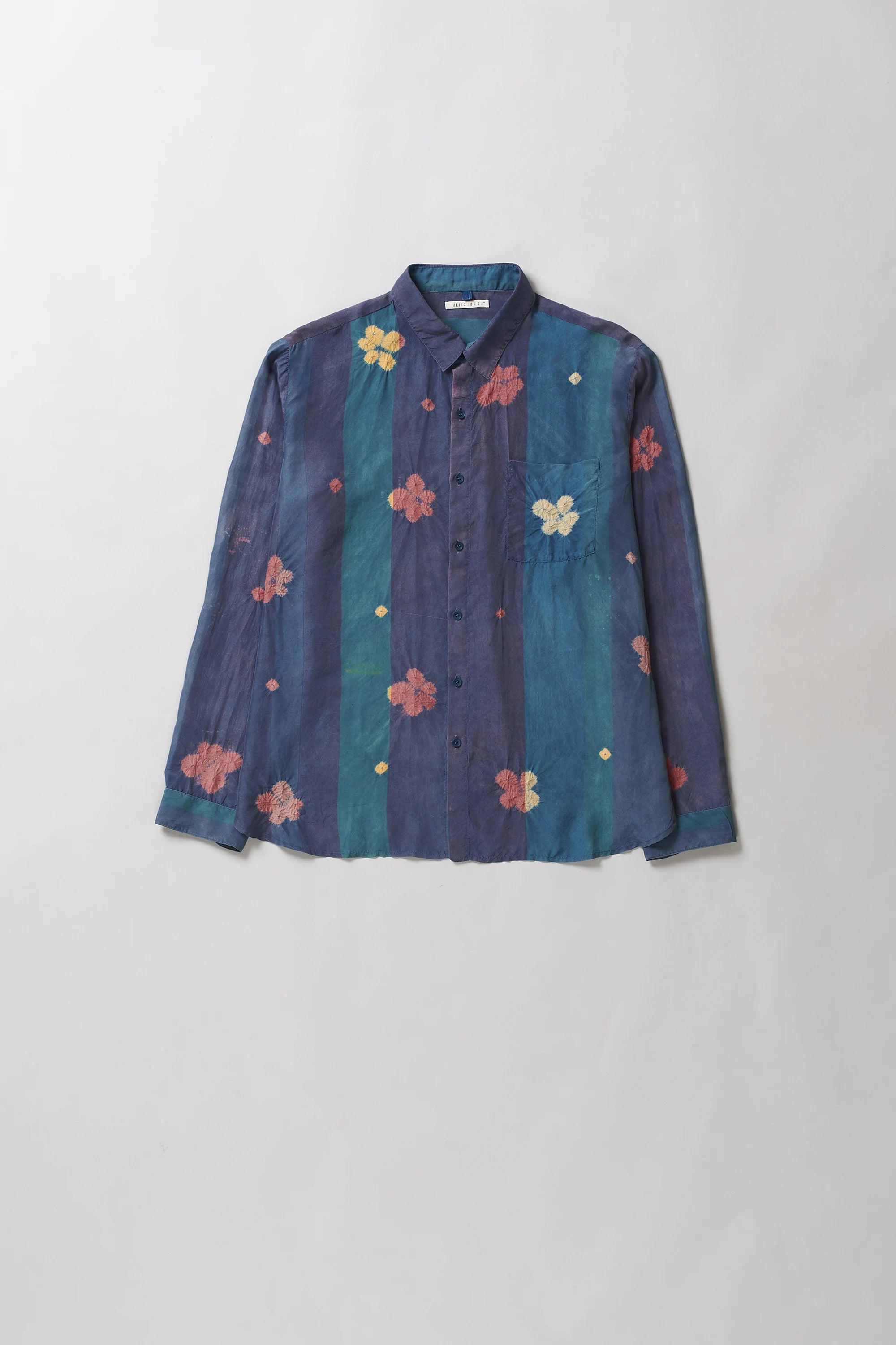 Shibori Silk Shirt in Sky Indigo