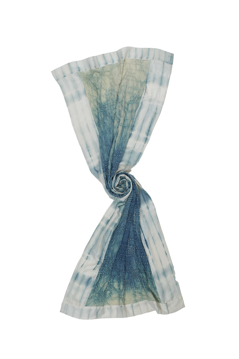 LIGHT INDIGO SILK WITH BANDHANI AND SHIBORI SCARF