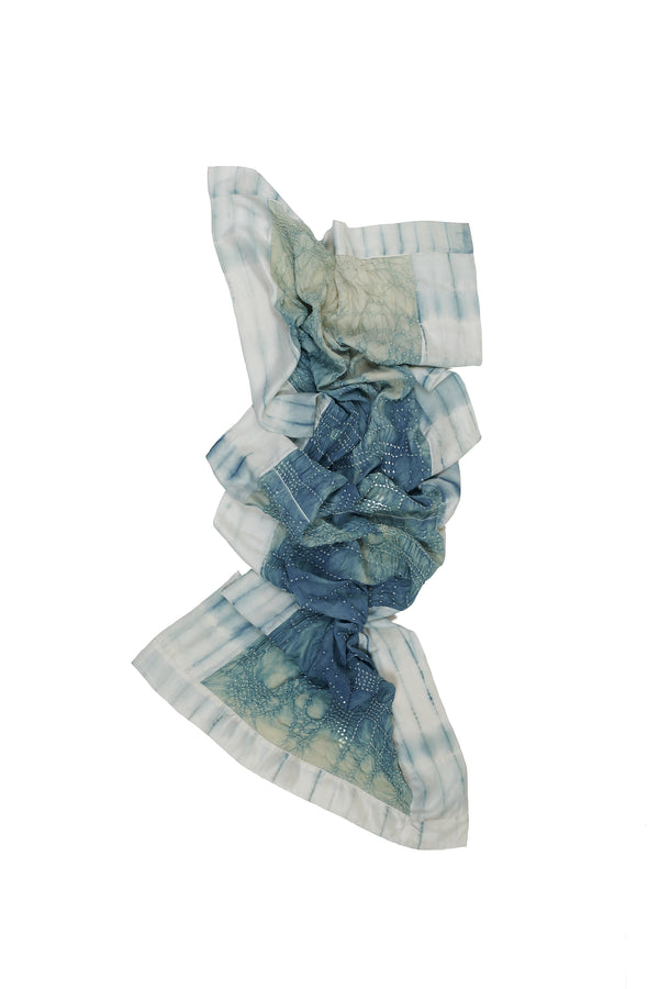 LIGHT INDIGO SILK WITH BANDHANI AND SHIBORI SCARF