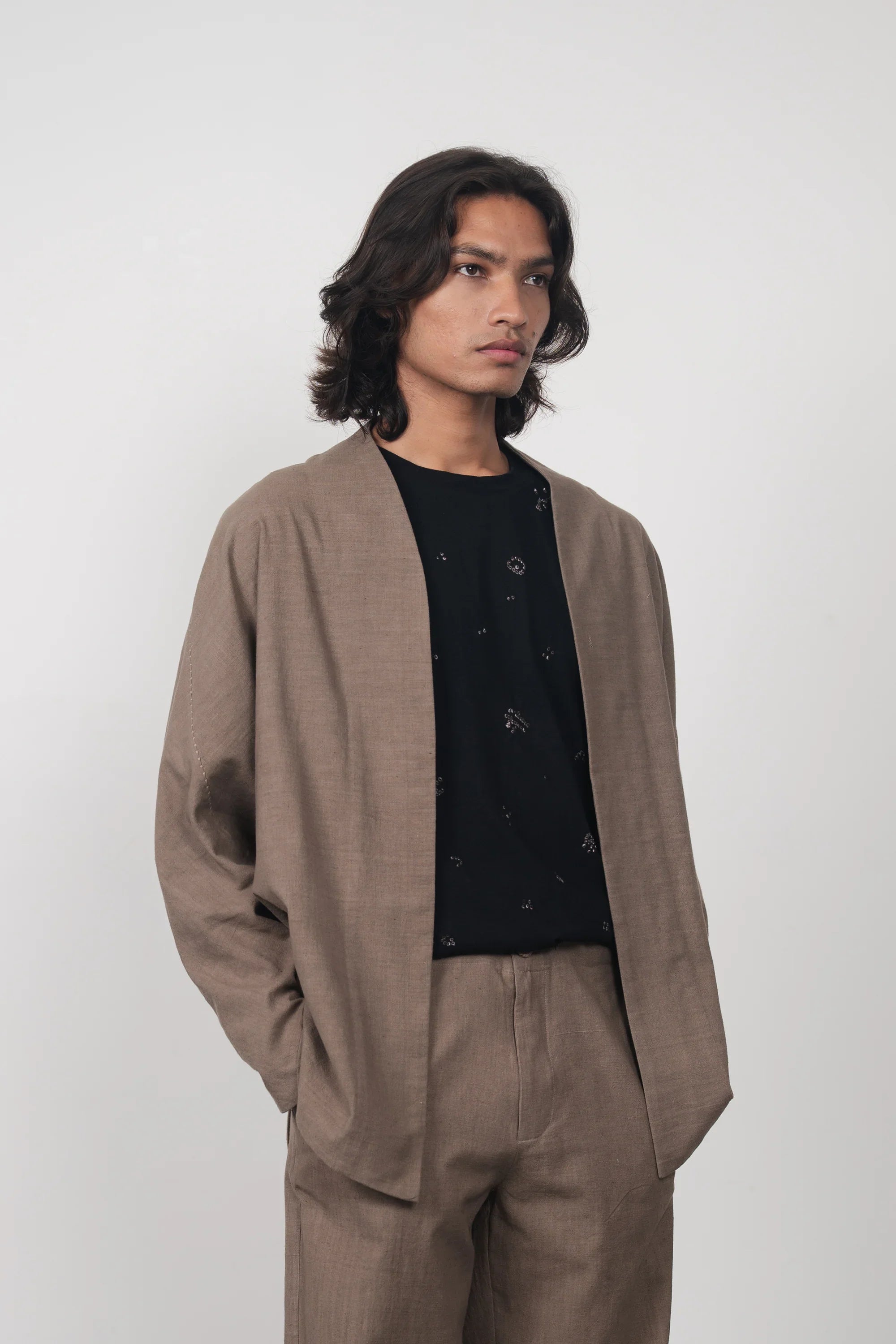 Ash Grey Handspun Textured Shrug