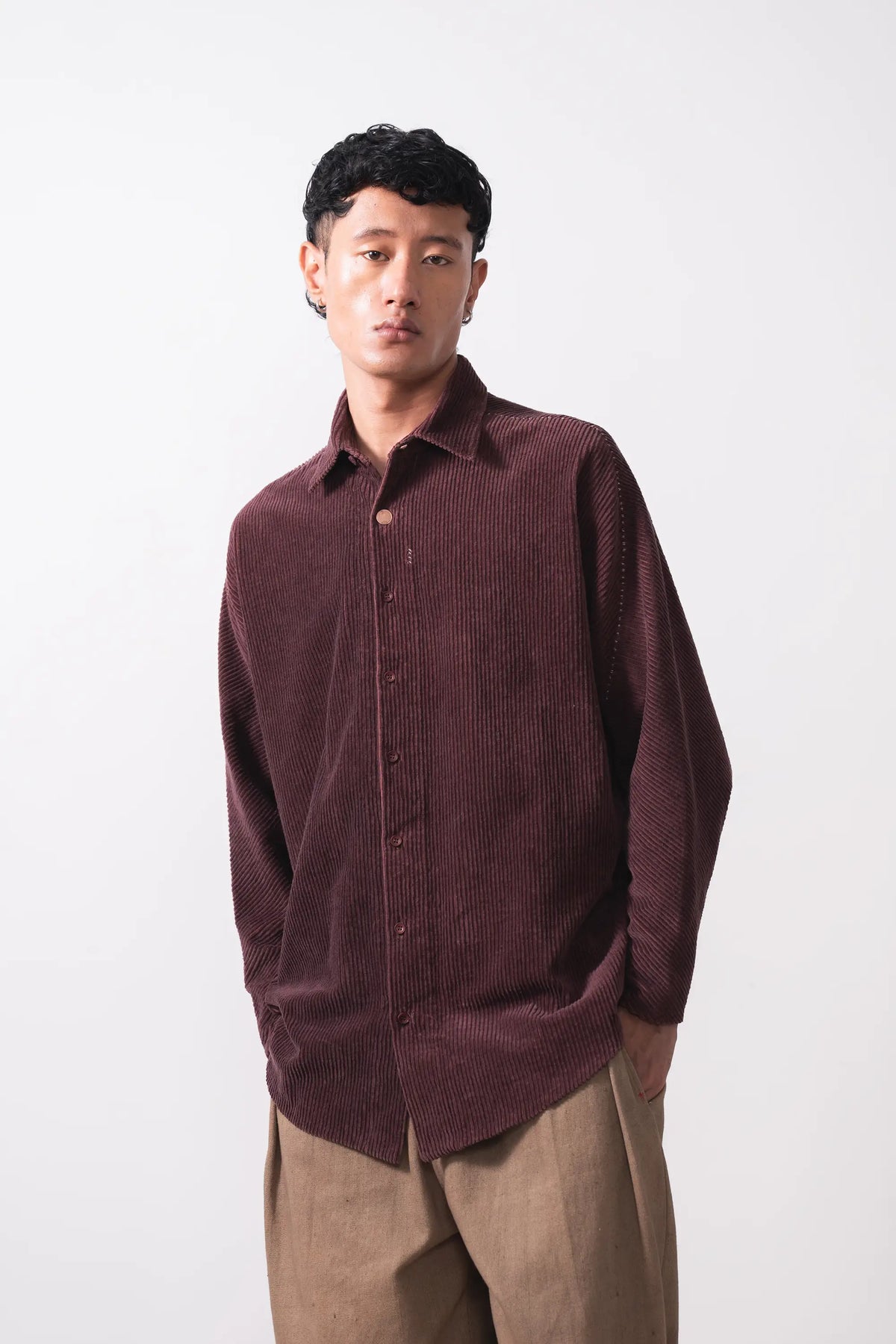 Button Down Shirt in Purple Red