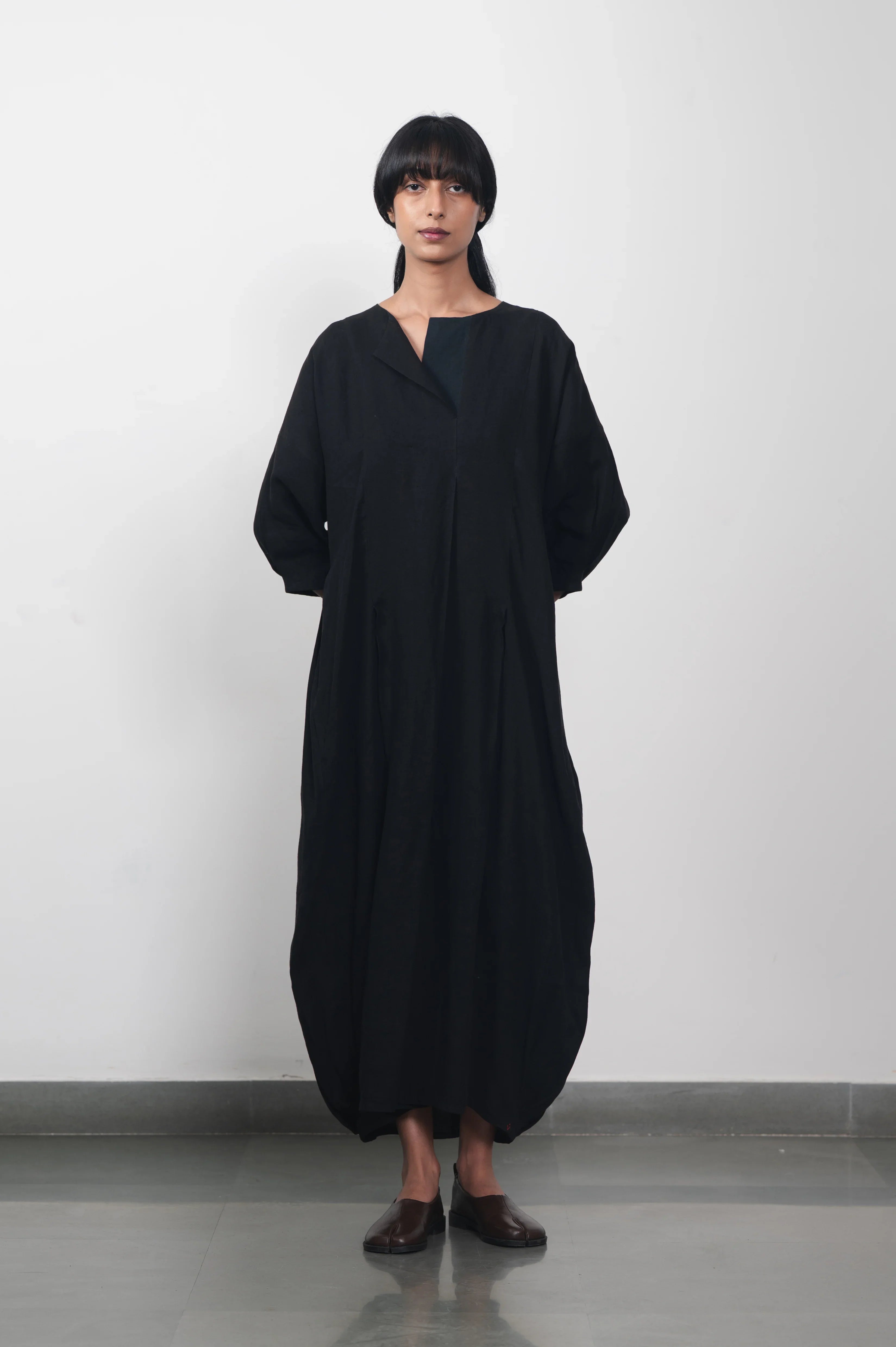 Sculptured Pleated Dress in Linen