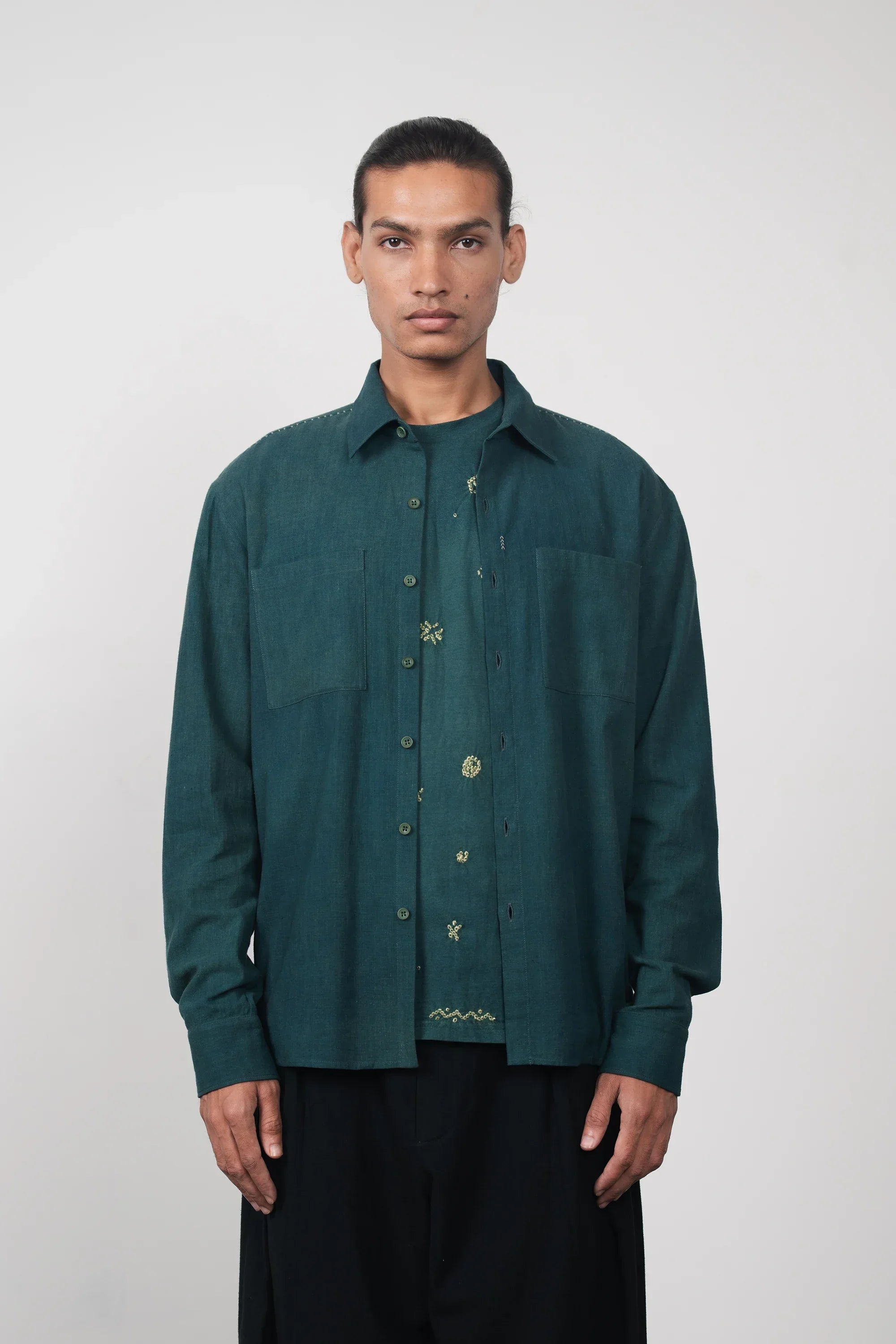 Cotton Shirt in Bottle Green