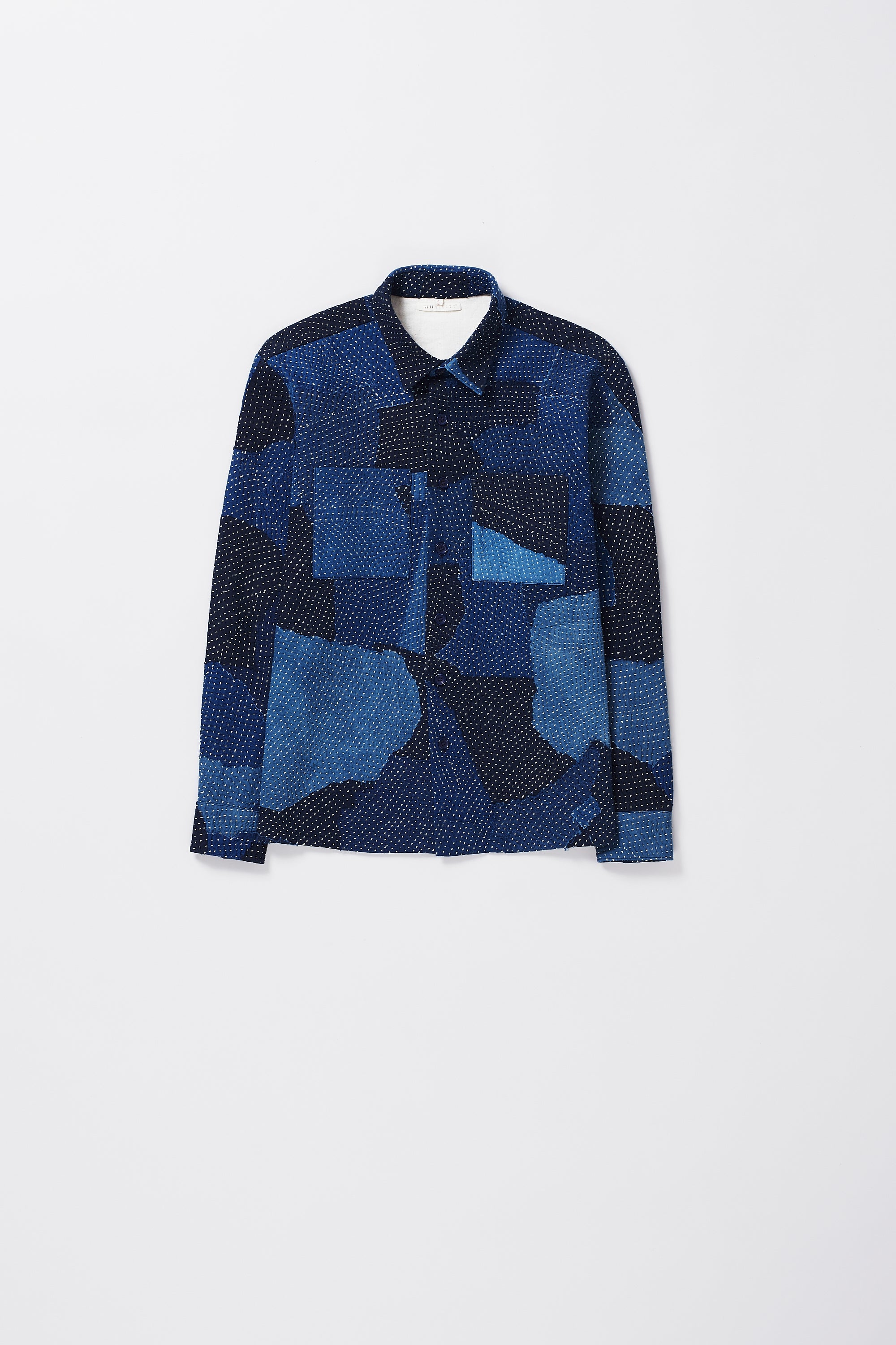Indigo Cotton Kantha Patchwork Shirt