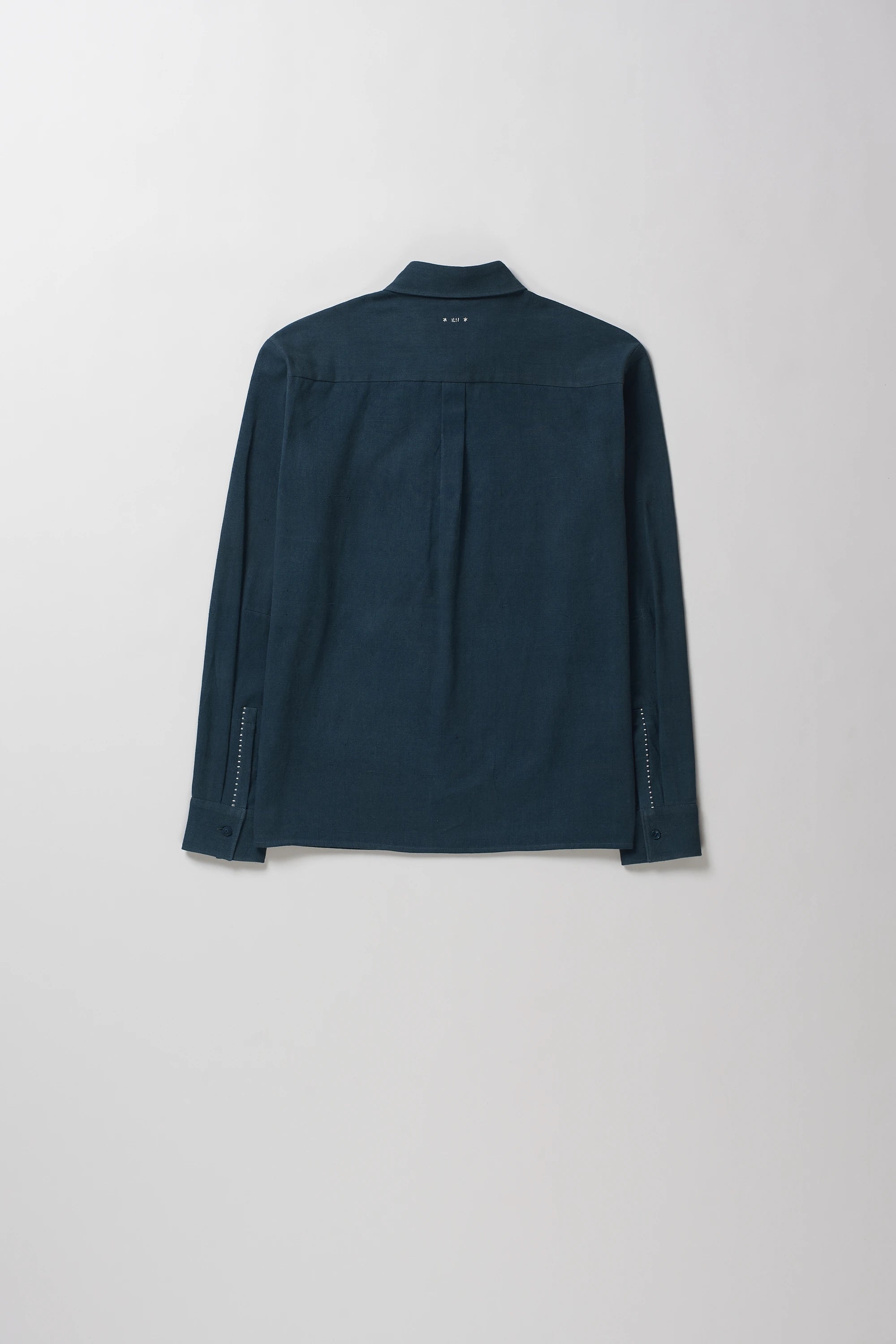 Back image of black indigo shirt