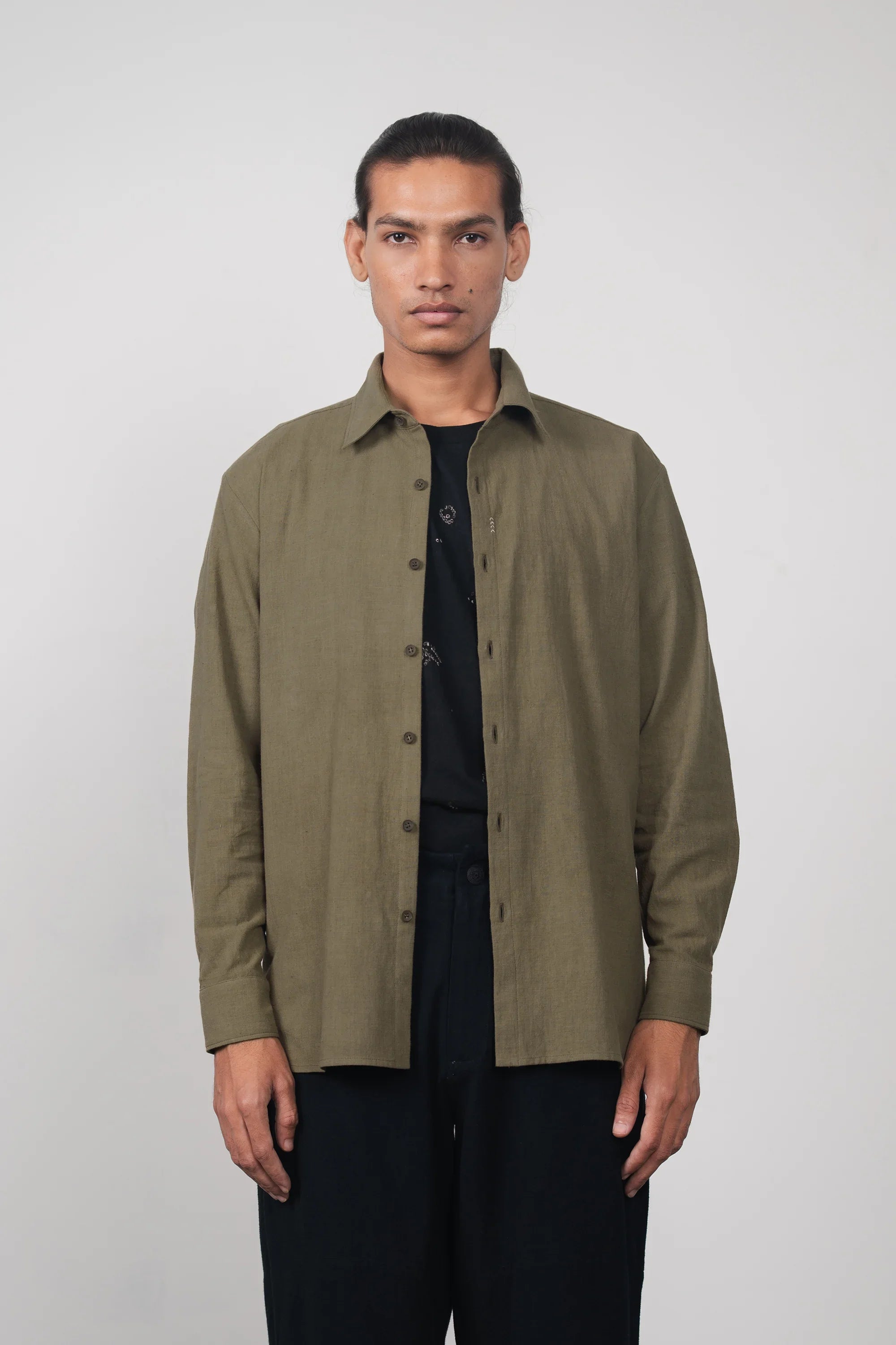 Relaxed Fit Khakhi Green Shirt