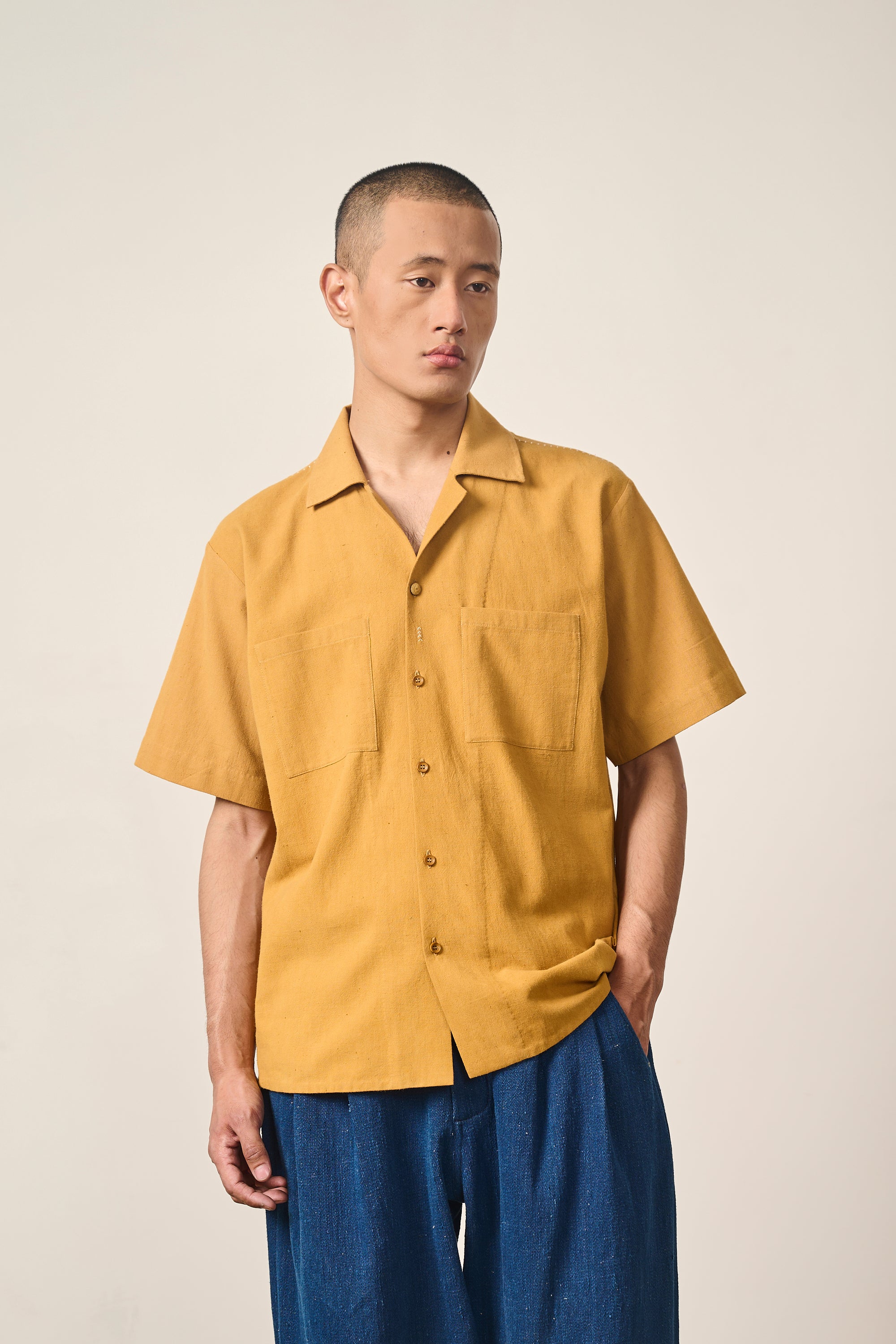MUSTARD YELLOW CAMP COLLAR SHIRT