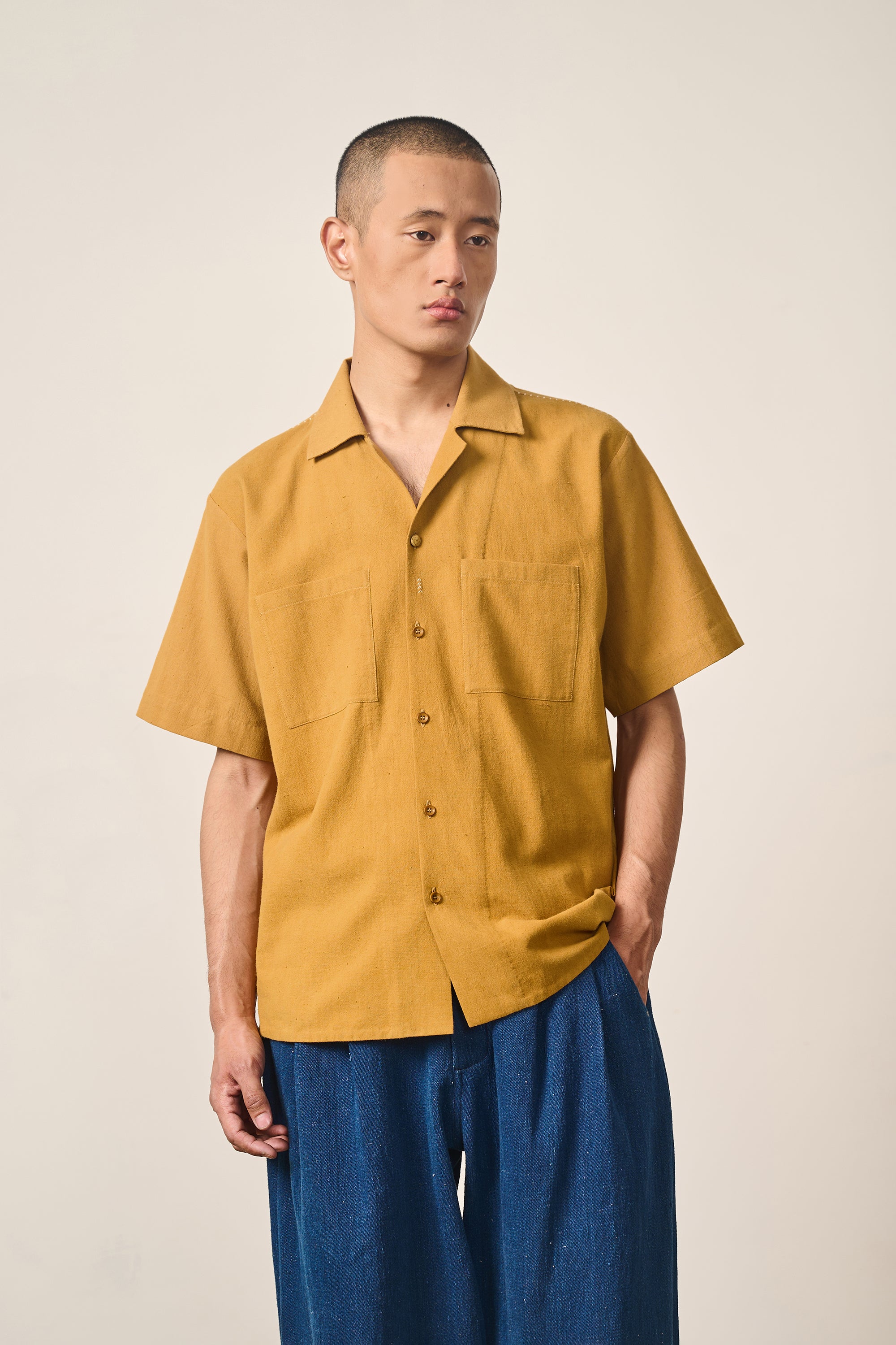 MUSTARD YELLOW CAMP COLLAR SHIRT