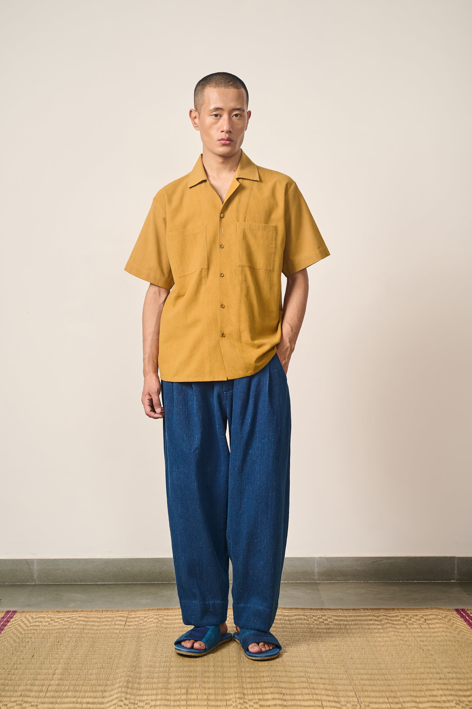 MUSTARD YELLOW CAMP COLLAR SHIRT