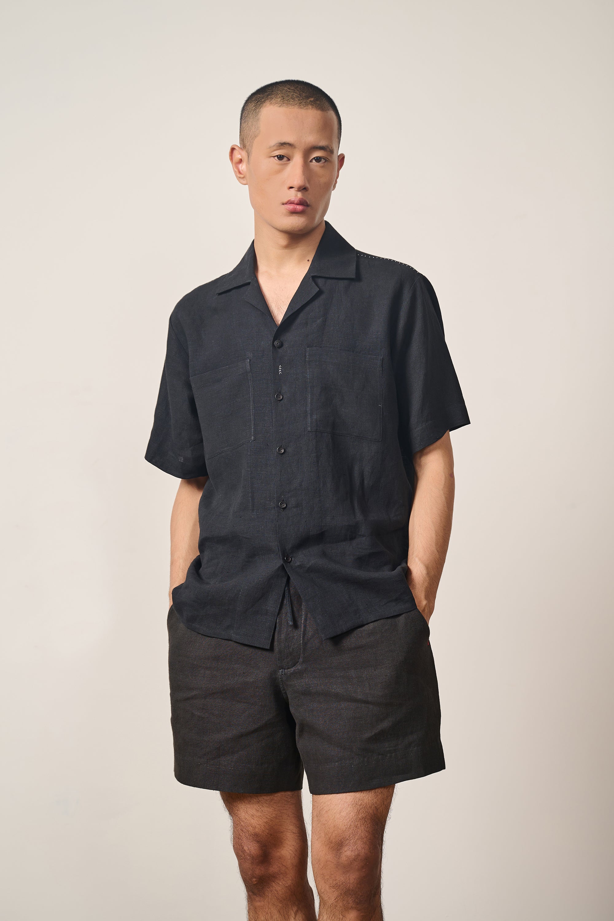 BLACK CAMP COLLAR SHIRT