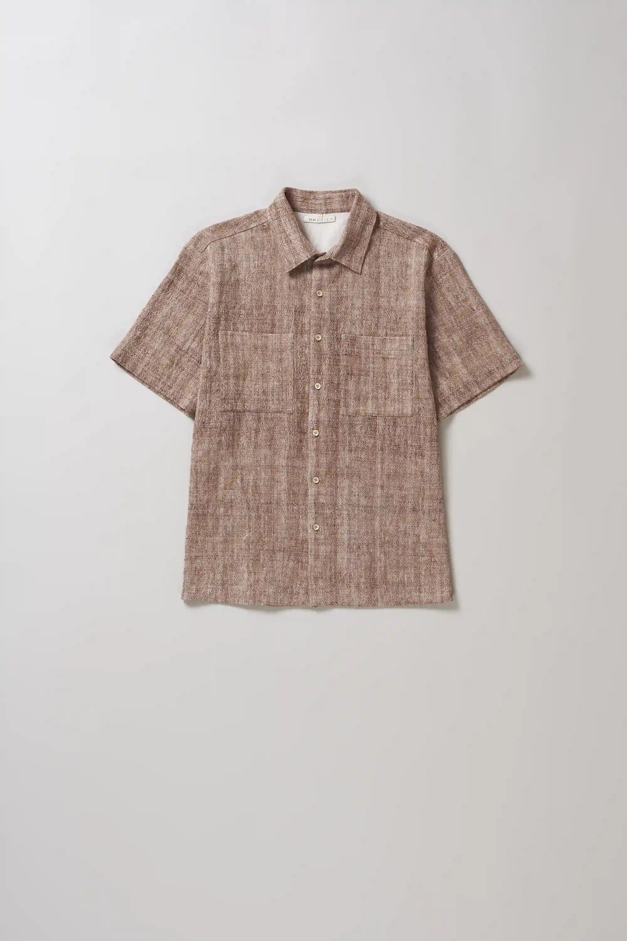 Front image of burnt umber cotton shirt