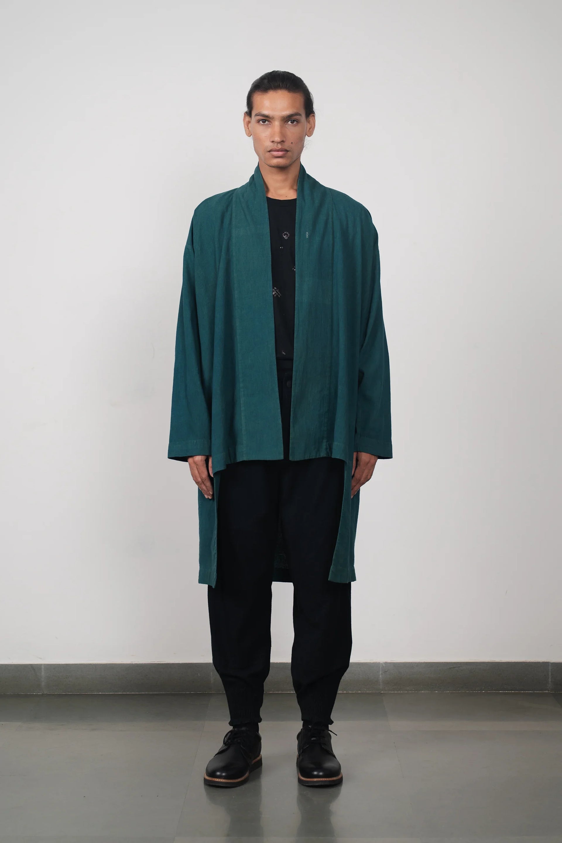 Bottle Green Handwoven Cotton Kimono Coat | 11.11