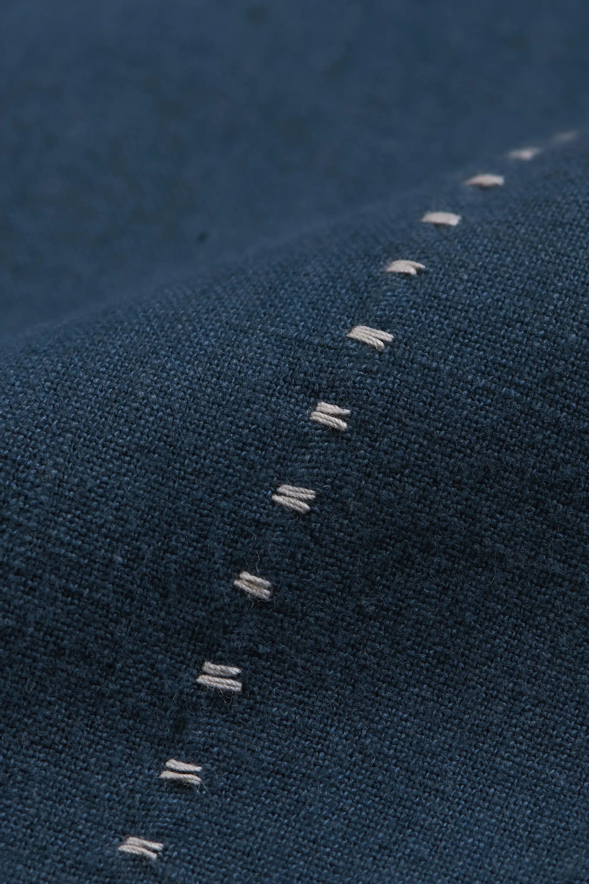 Close-up of a estate blue fabric with hand details