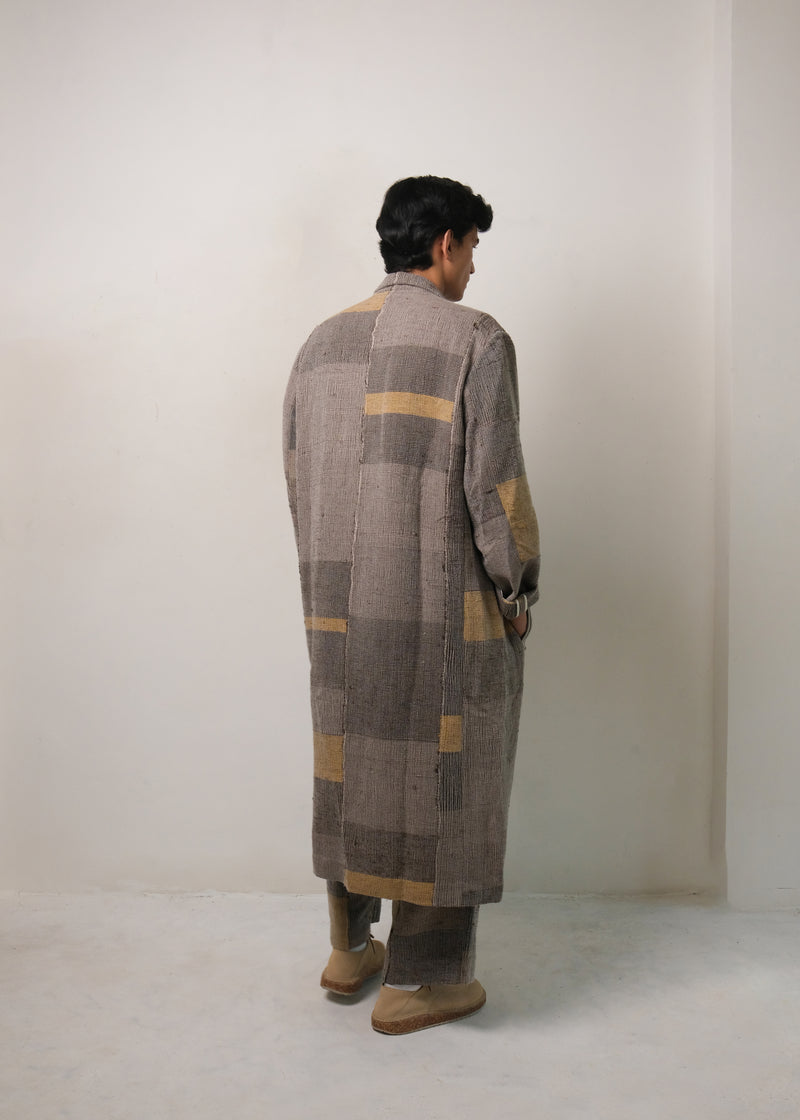 HANDWOVEN IN MERINO WOOL WITH COTTON AND SILK SCRAP FABRIC STRIPS