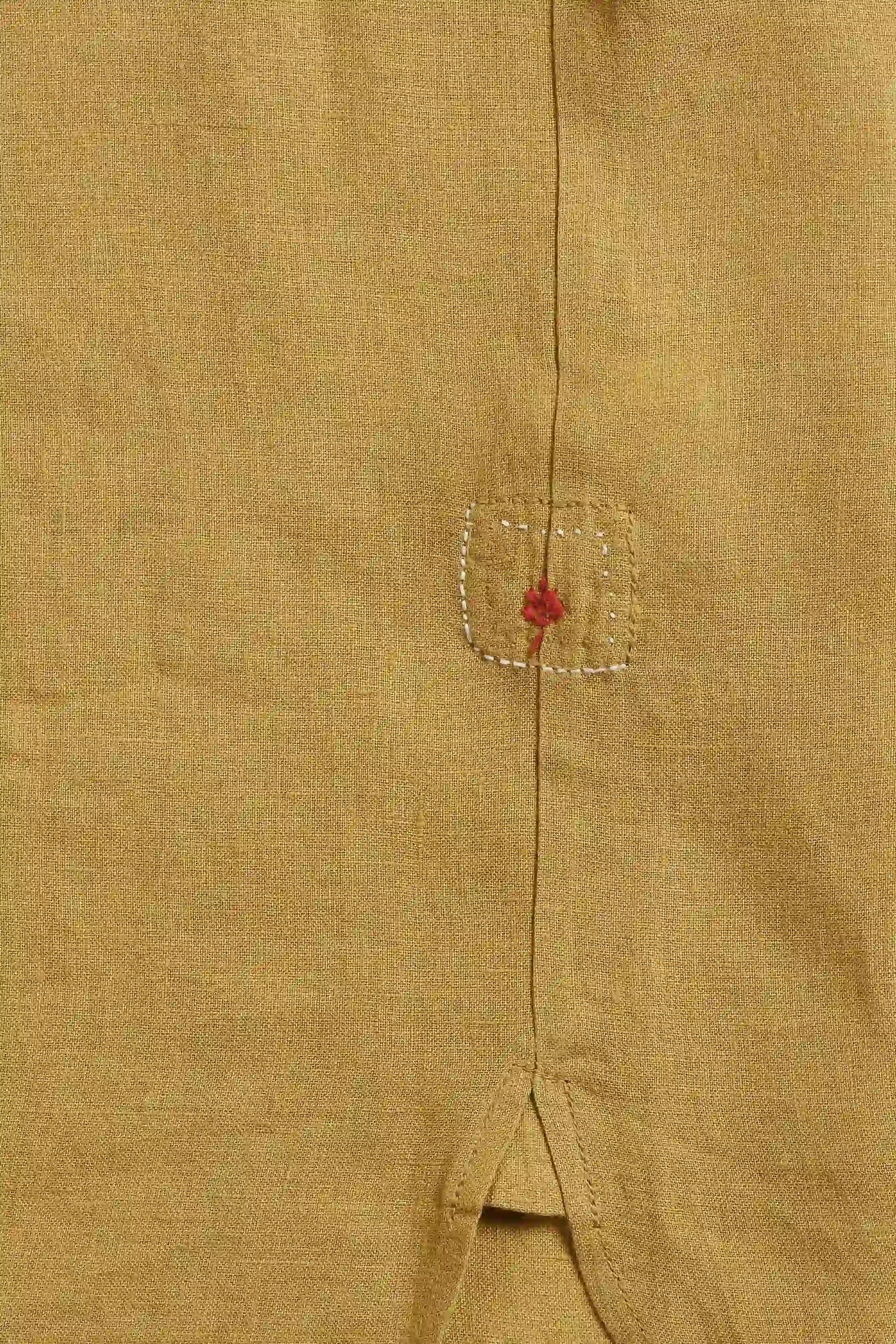 Close-up of a shirt with a small red pehchanbox