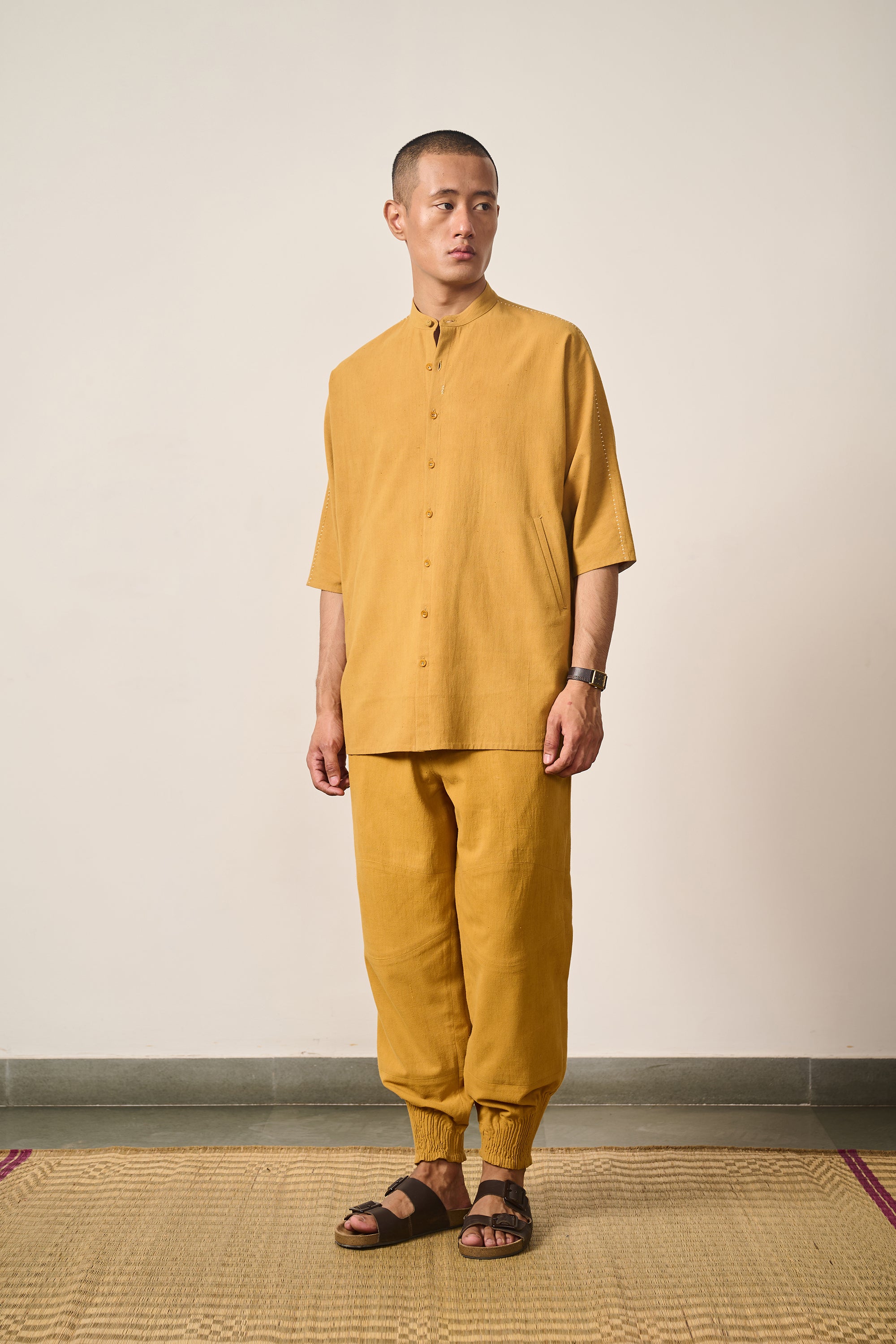 MUSTARD YELLOW KIMONO HALF SLEEVE SHIRT