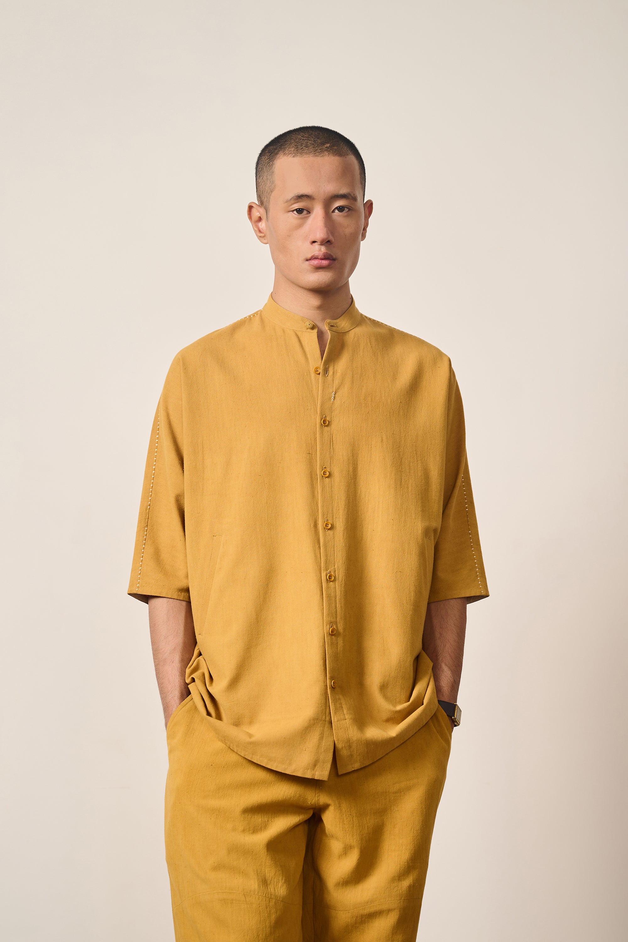 MUSTARD YELLOW KIMONO HALF SLEEVE SHIRT